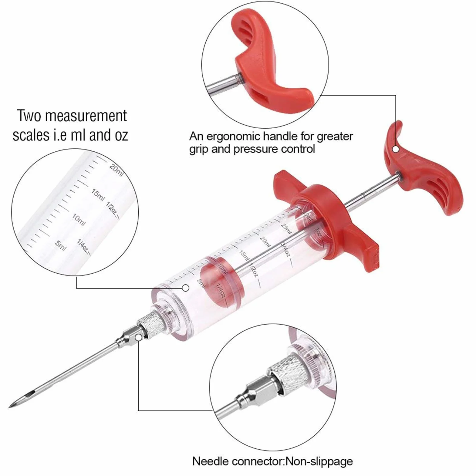 Seringue d'Injecteur de Viande, Seringue à Marinade avec Aiguilles pour Dinde, Bœuf, Poulet, Rôti, Barbecue