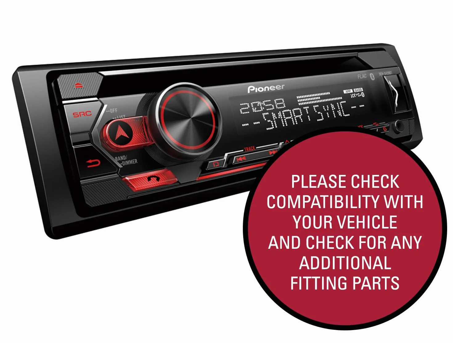 Pioneer DEH-S420BT | radio samochodowe 1DIN | tuner CD z RDS, Bluetooth, MP3, wejście USB i AUX, zestaw głośnomówiący, aplikacja Smart Sync, 13-pasmowy korektor, sterowanie iPodem