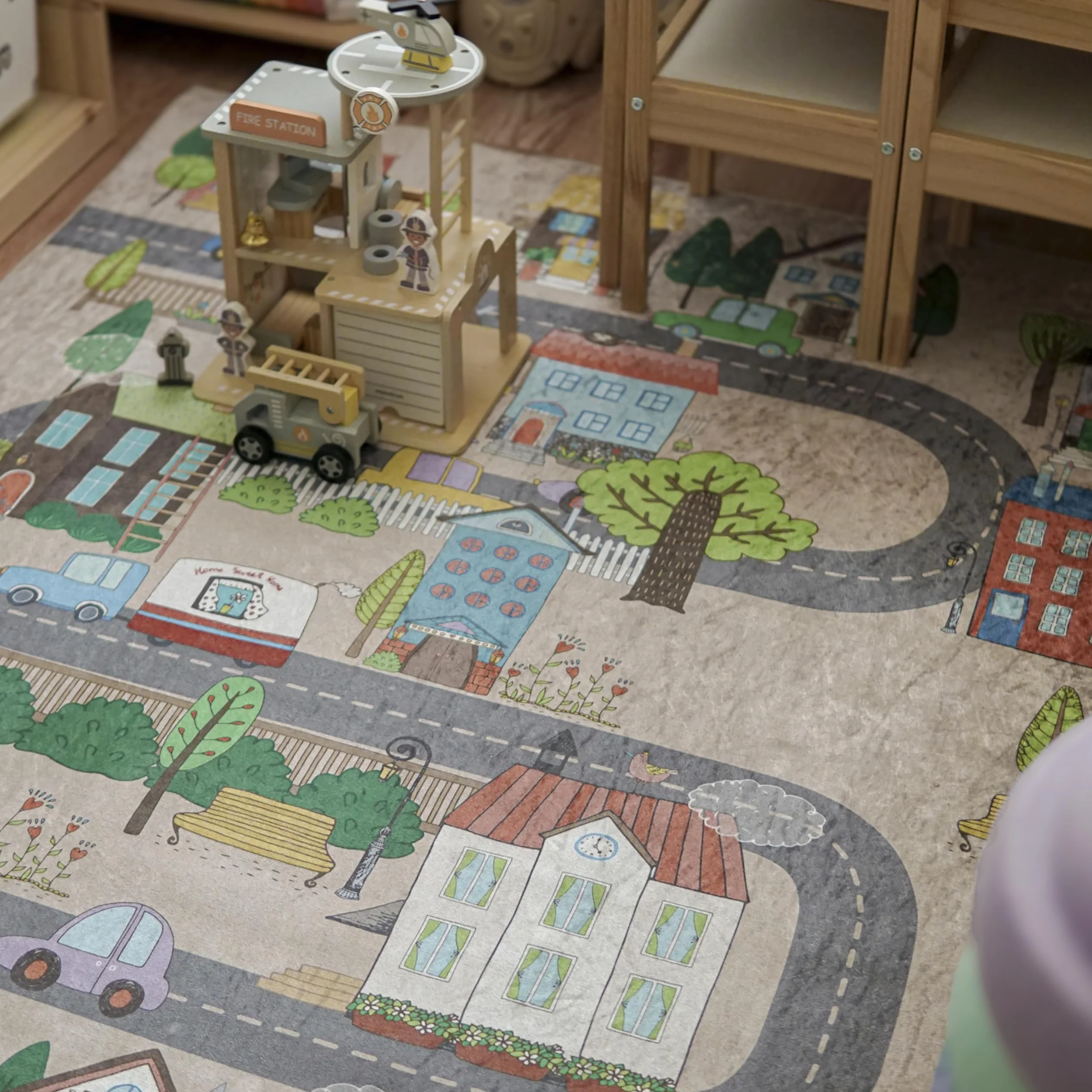 Mazovia Tapis Chambre Enfant Lavable Imprimé Poils Courts 80x150cm Beige Crème Multicolore