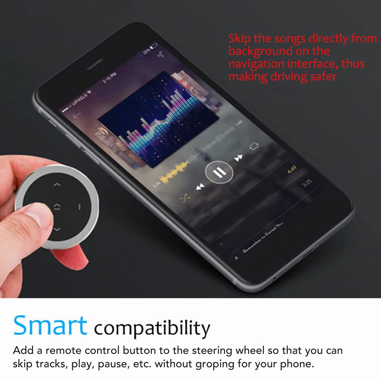 Bezprzewodowy Pilot Bluetooth z Przyciskiem Multimedialnym do Kierownicy Samochodu, Uruchamianie Siri, Sterowanie muzyką, Selfie, Kompatybilny z IPhonem i Androidem