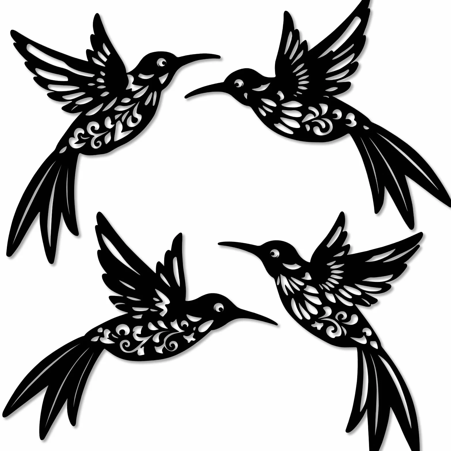 YiYa Lot de 4 Décorations Murales en Métal Colibri Style Boho Rustique Oiseau pour Intérieur Extérieur Noir