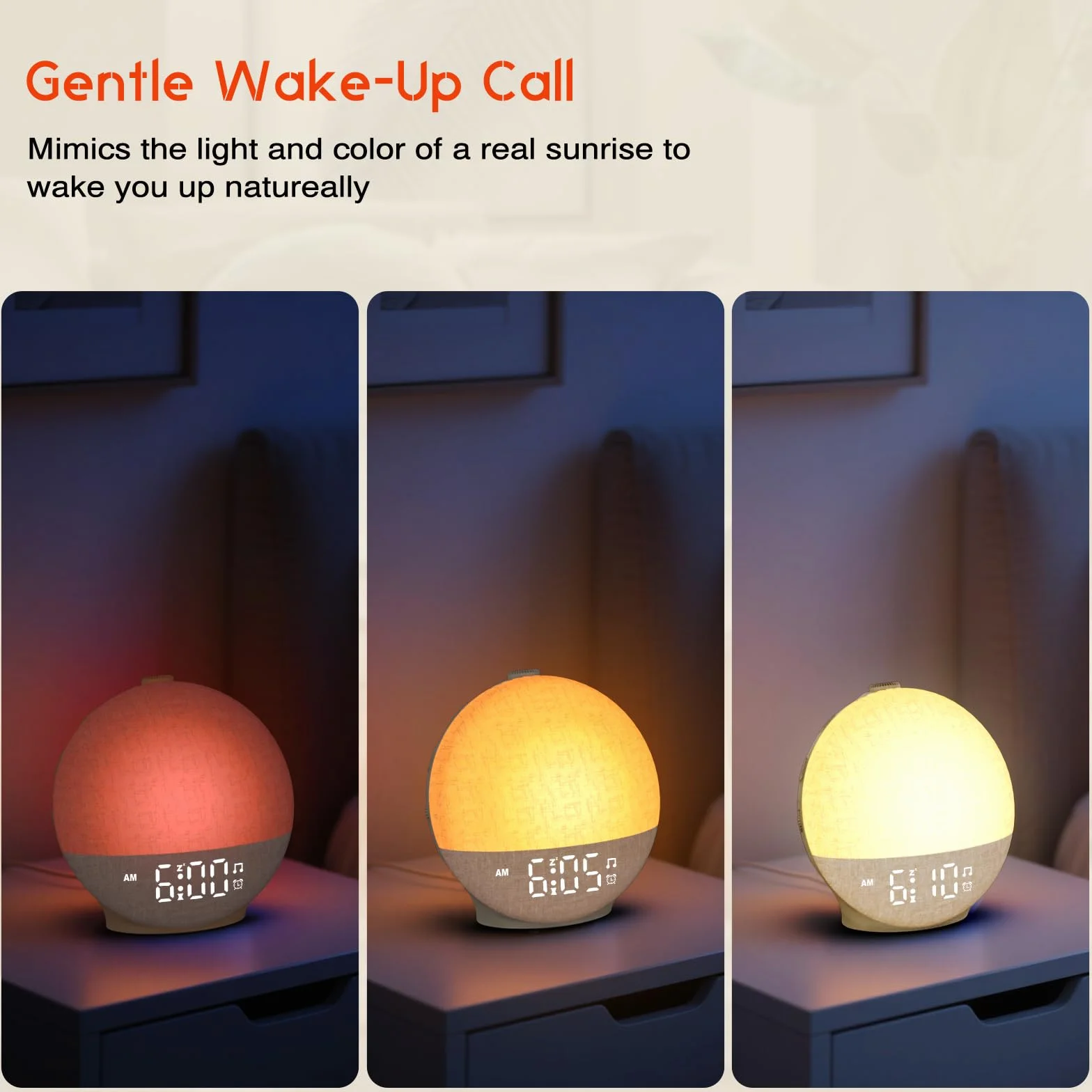 Réveil Lumineux Simulateur d'Aube, Lampe de Chevet LED avec 30 Sons, 12 Couleurs, Snooze, Minuteur
