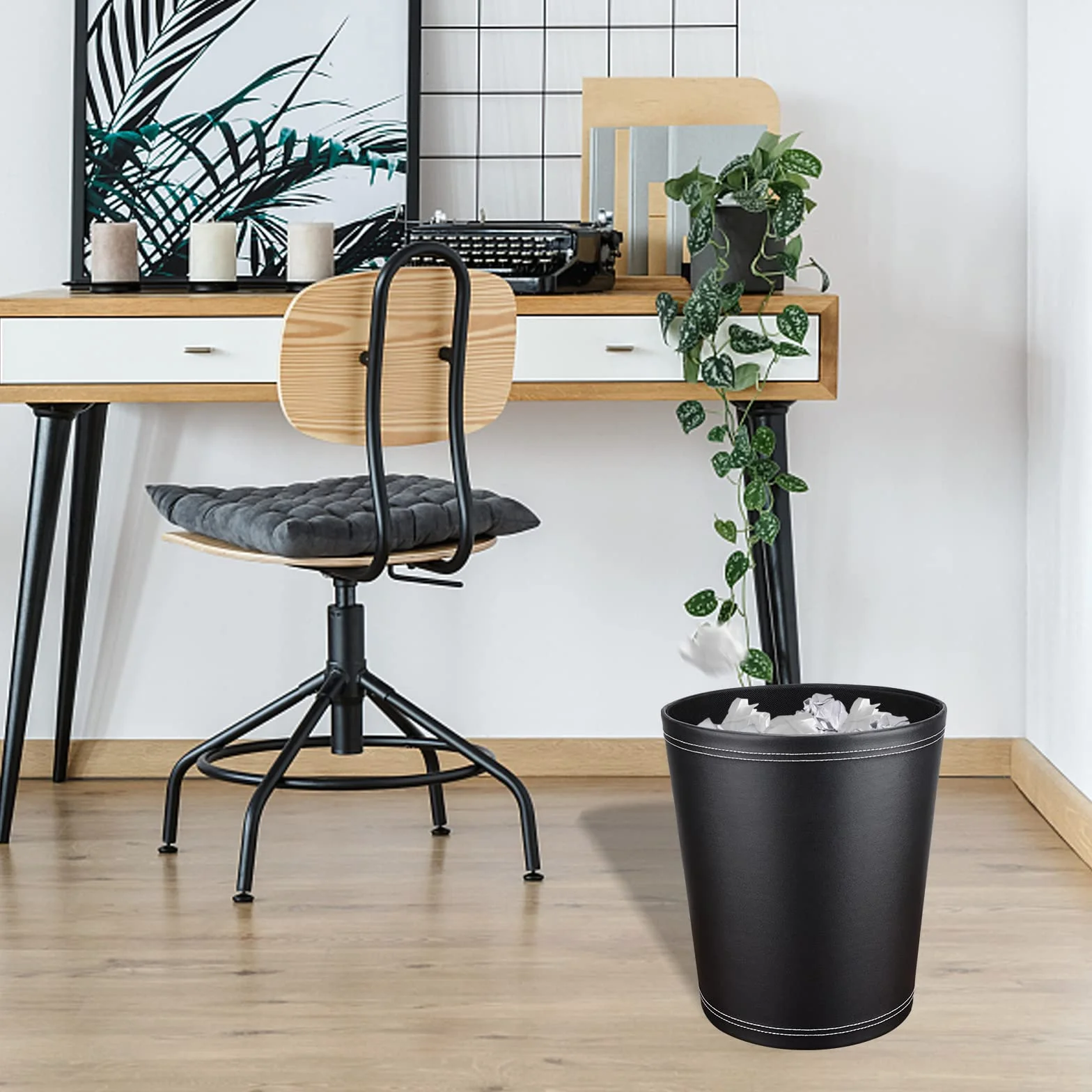 GORESE Corbeille à papier en cuir noir design moderne bureau
