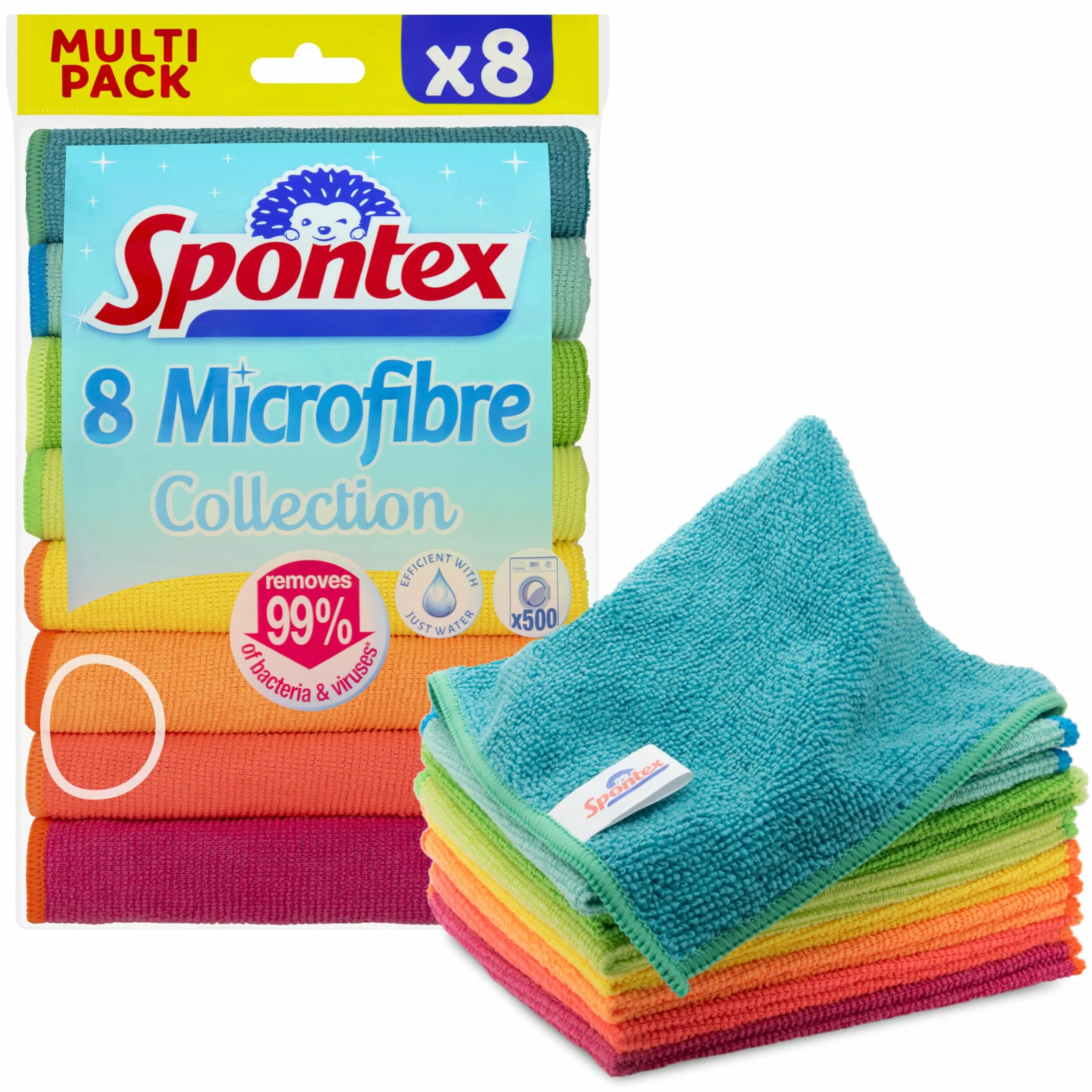Spontex Microfibre Collection 8 Chiffons de Nettoyage Multi-usages