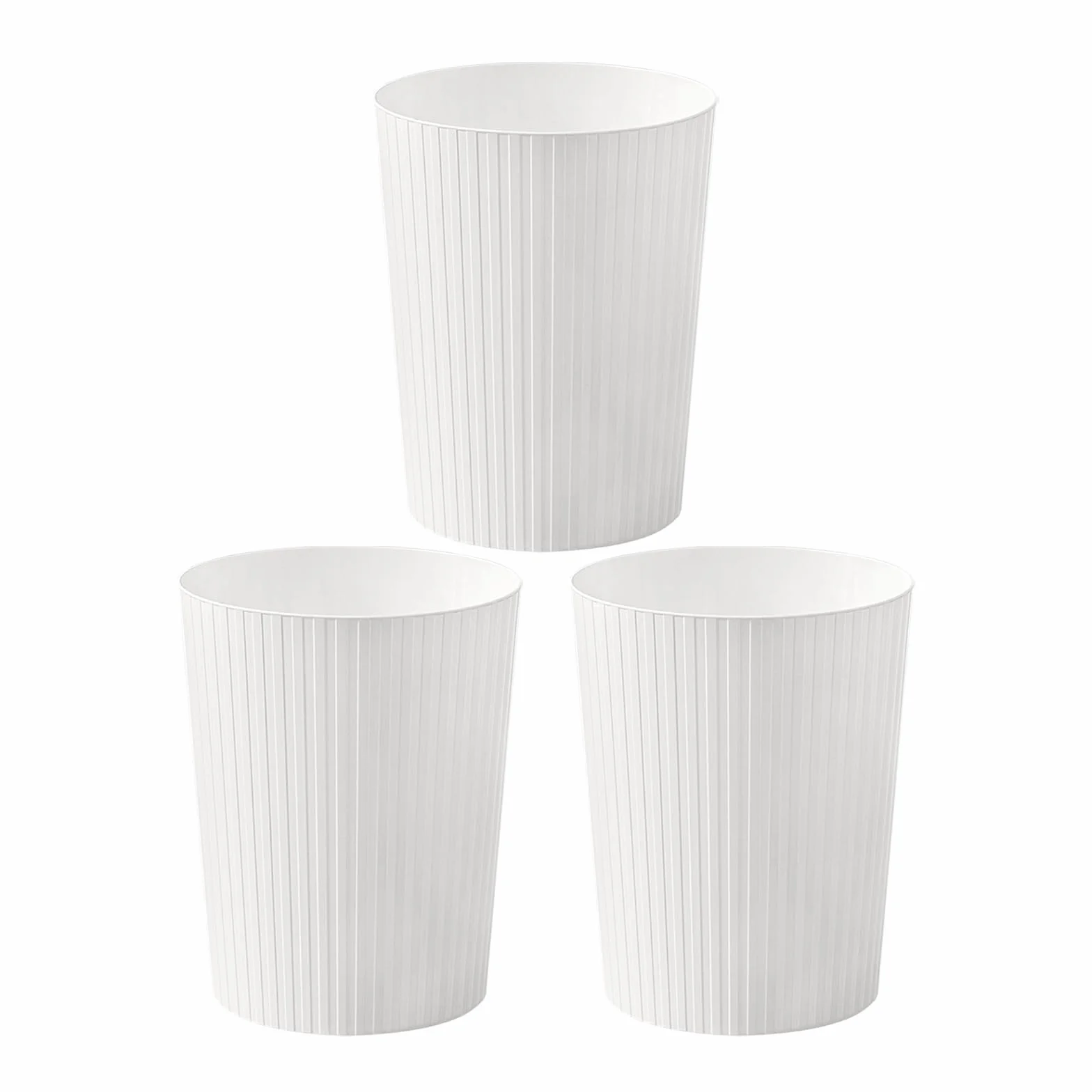 Cetomo Corbeille à Papiers Poubelle en Plastique à Rayures Ronde 7.2L 3 Pièces Empilable Sans BPA Blanc
