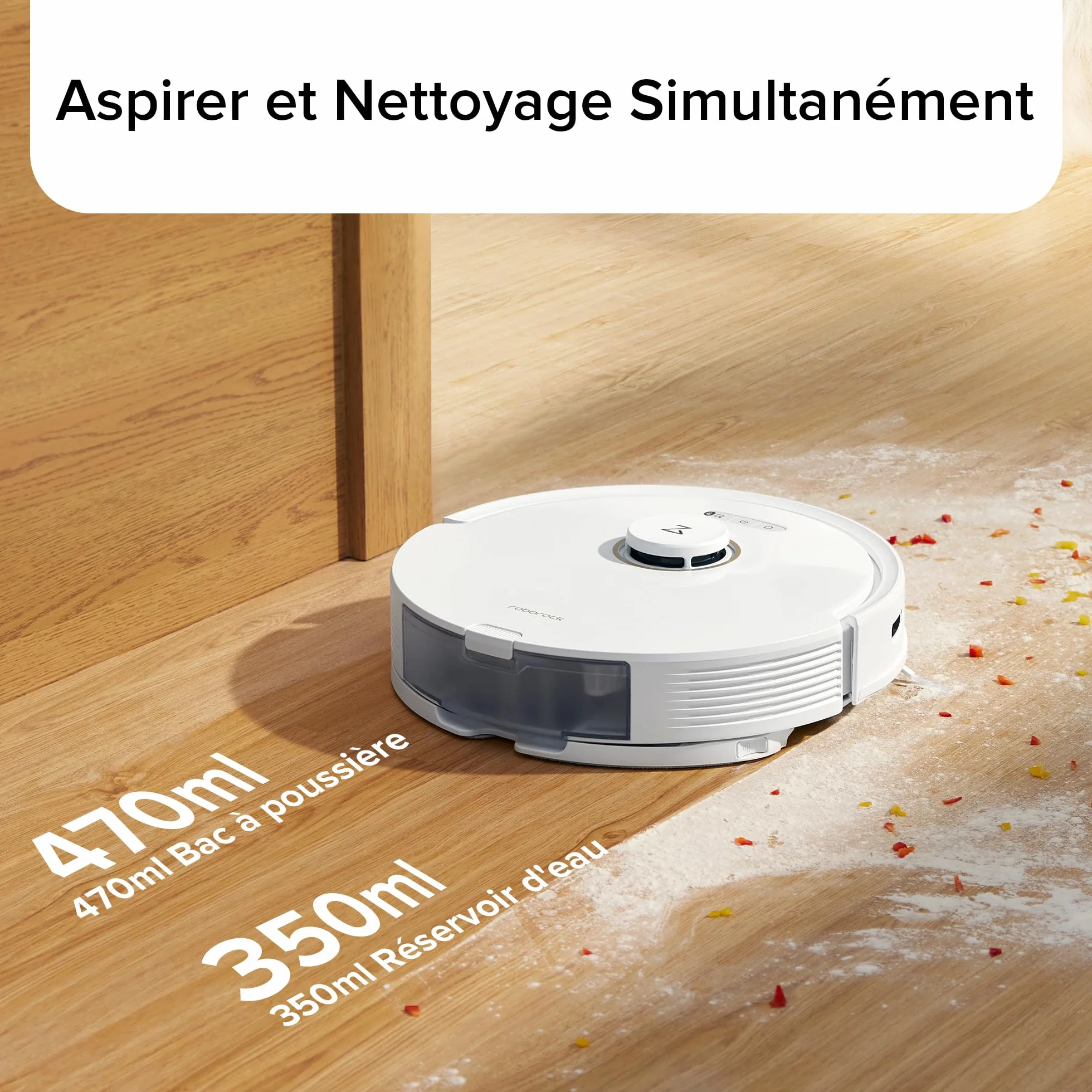 Roborock Q8 Max Aspirateur Robot Laveur 5500Pa Brosse DuoRoller Navigation LiDAR Blanc Reconditionné