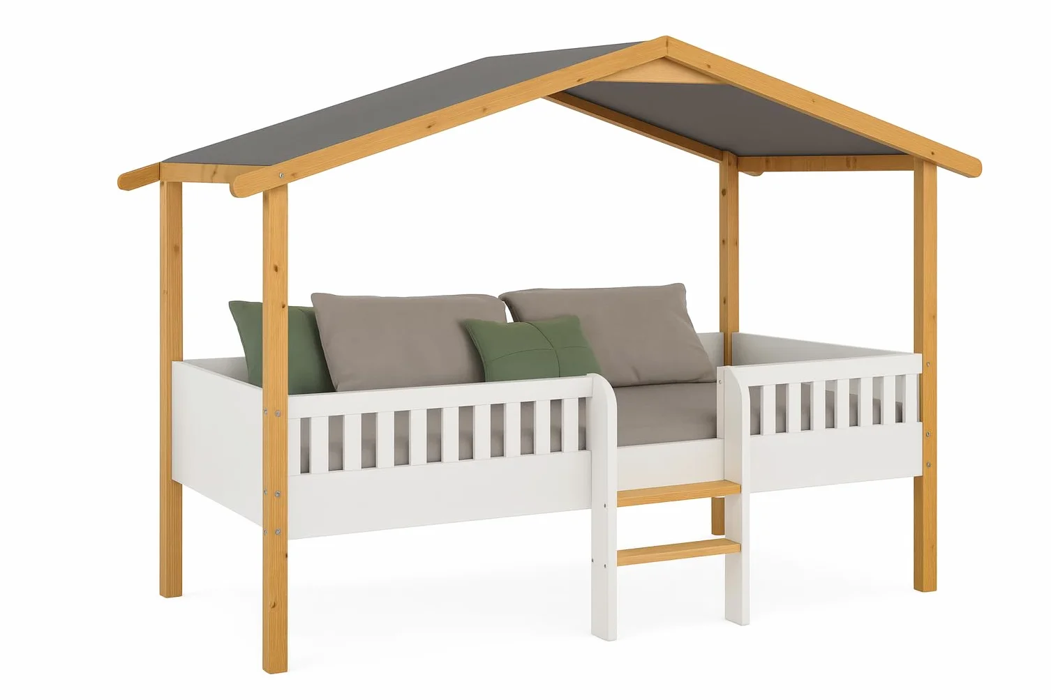 KONTARBOOR Lit Cabane Enfant, sur PILOTI 90 x 190 cm en Bois Naturel et Blanc + sommier. (sans Matelas)