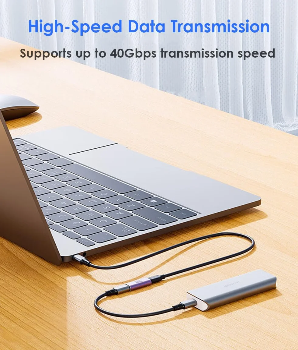 Adapter USB C do gniazda, złącze USB C, przedłużacz USB typu C, obsługuje transmisję 40 Gbit/s, ładowanie 100 W, 8 K/60 Hz, kompatybilny z Thunderbolt 4/3, MacBook Pro/Air i wieloma innymi
