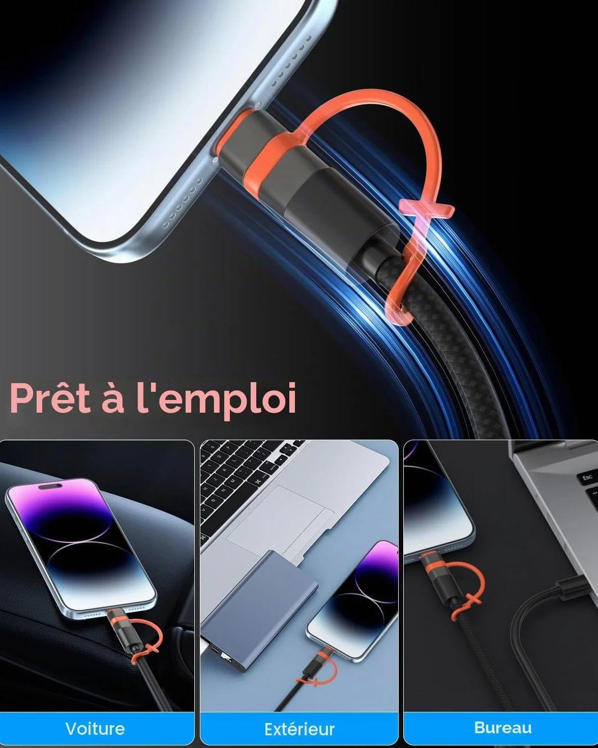Adaptateur USB C vers Lightning 2 Pièces pour iPhone 14 13 12 11 X Pro Max Air Mini
