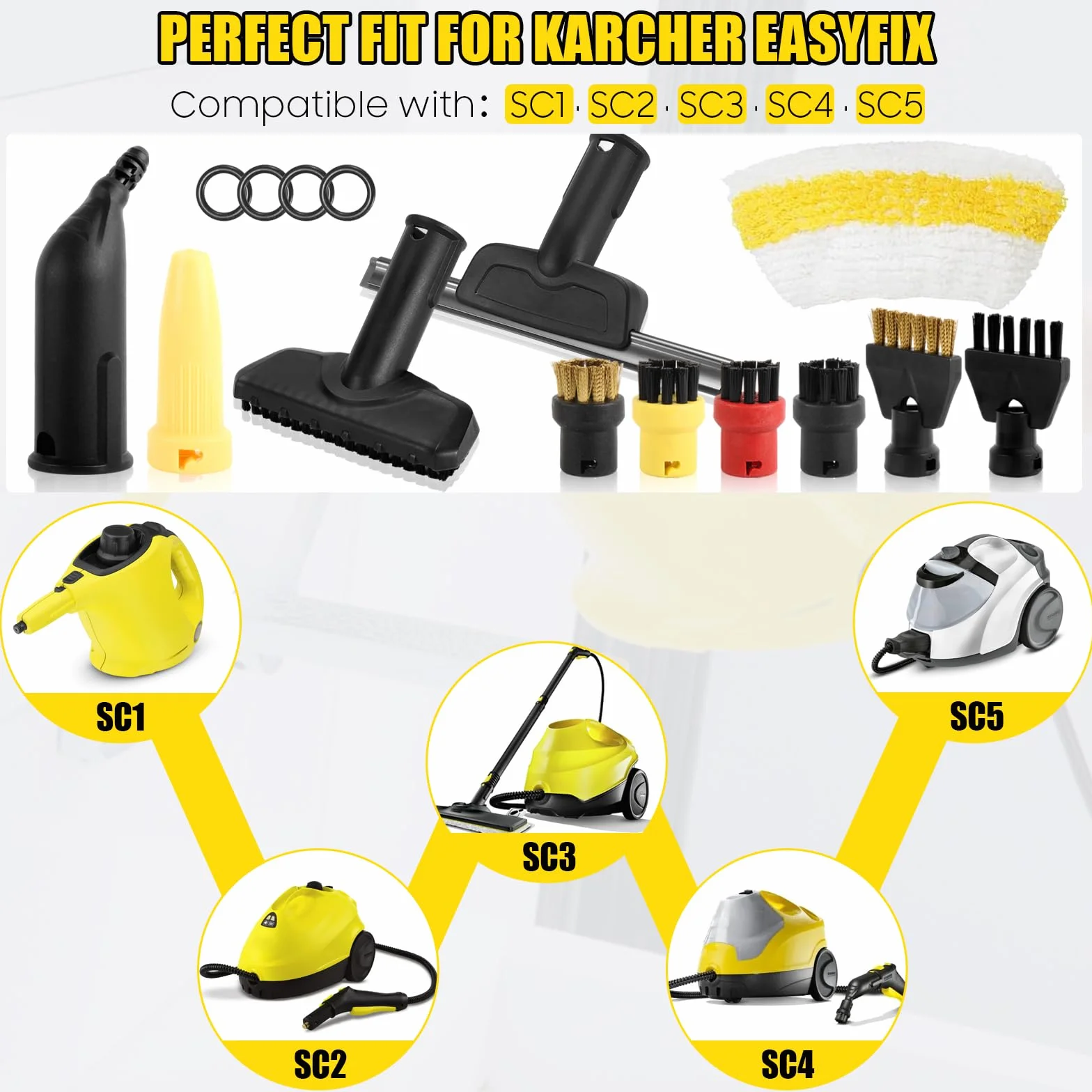 Kit 18 Accessoires Nettoyeur Vapeur Kärcher EasyFix SC1 SC2 SC3 SC4 SC5 - Buses Brosses Raclette Chiffons Microfibre