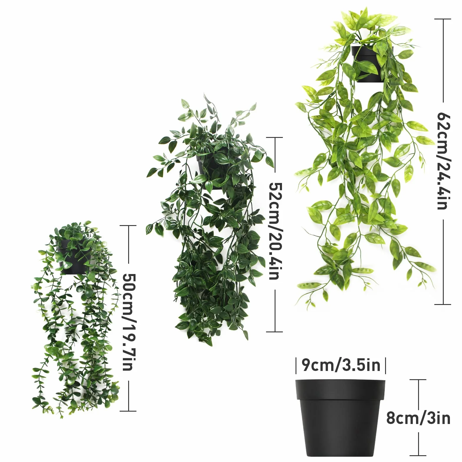Plante Artificielle Tombante, 3 Pcs Vert avec Pots, Lierre Artificielle Fausse Plante pour Décoration Intérieure Extérieure