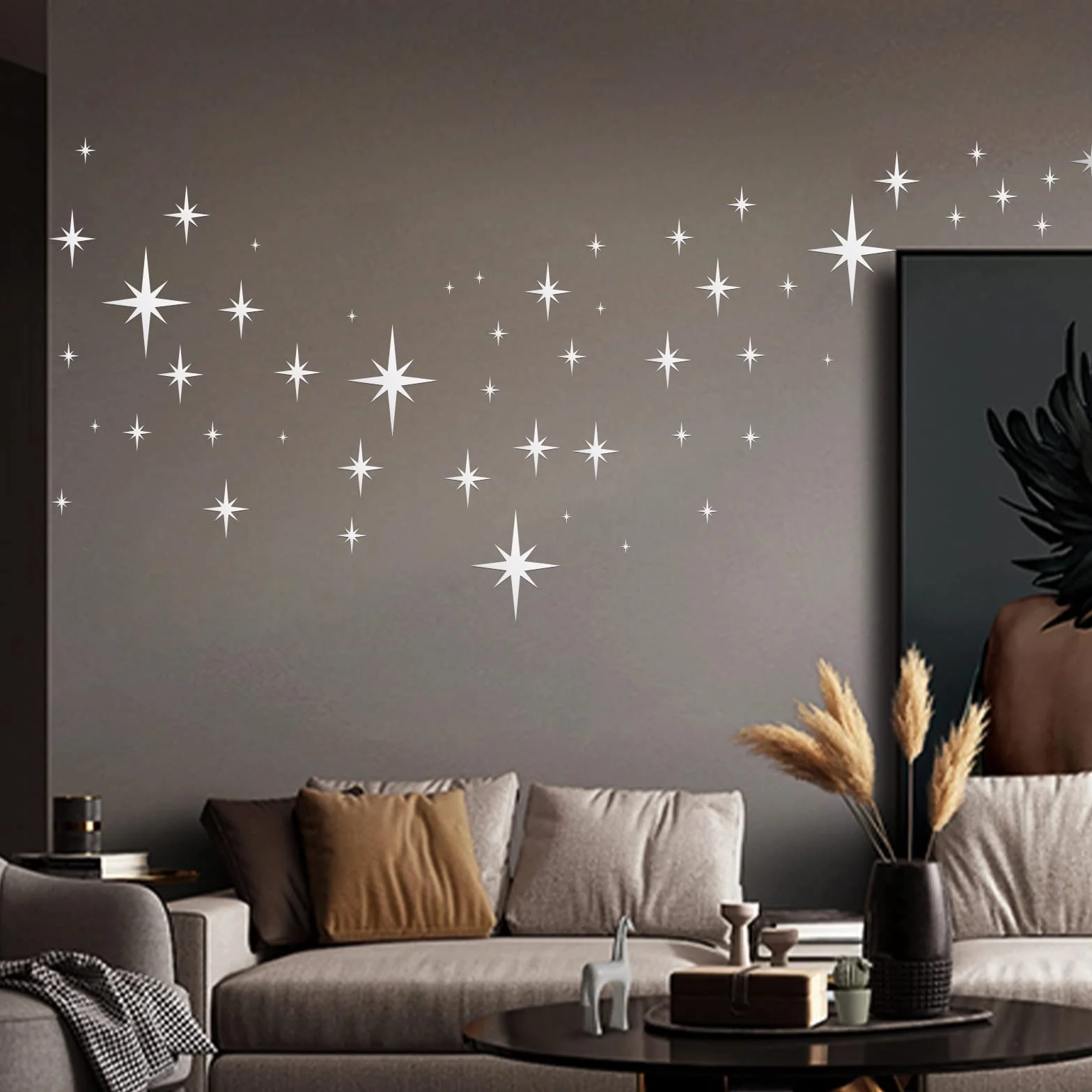 Miroir Etoile 82pcs 3D Stickers Muraux Argent Amovible Miroir Mural Autocollant Enfant Acrylique Decoratif