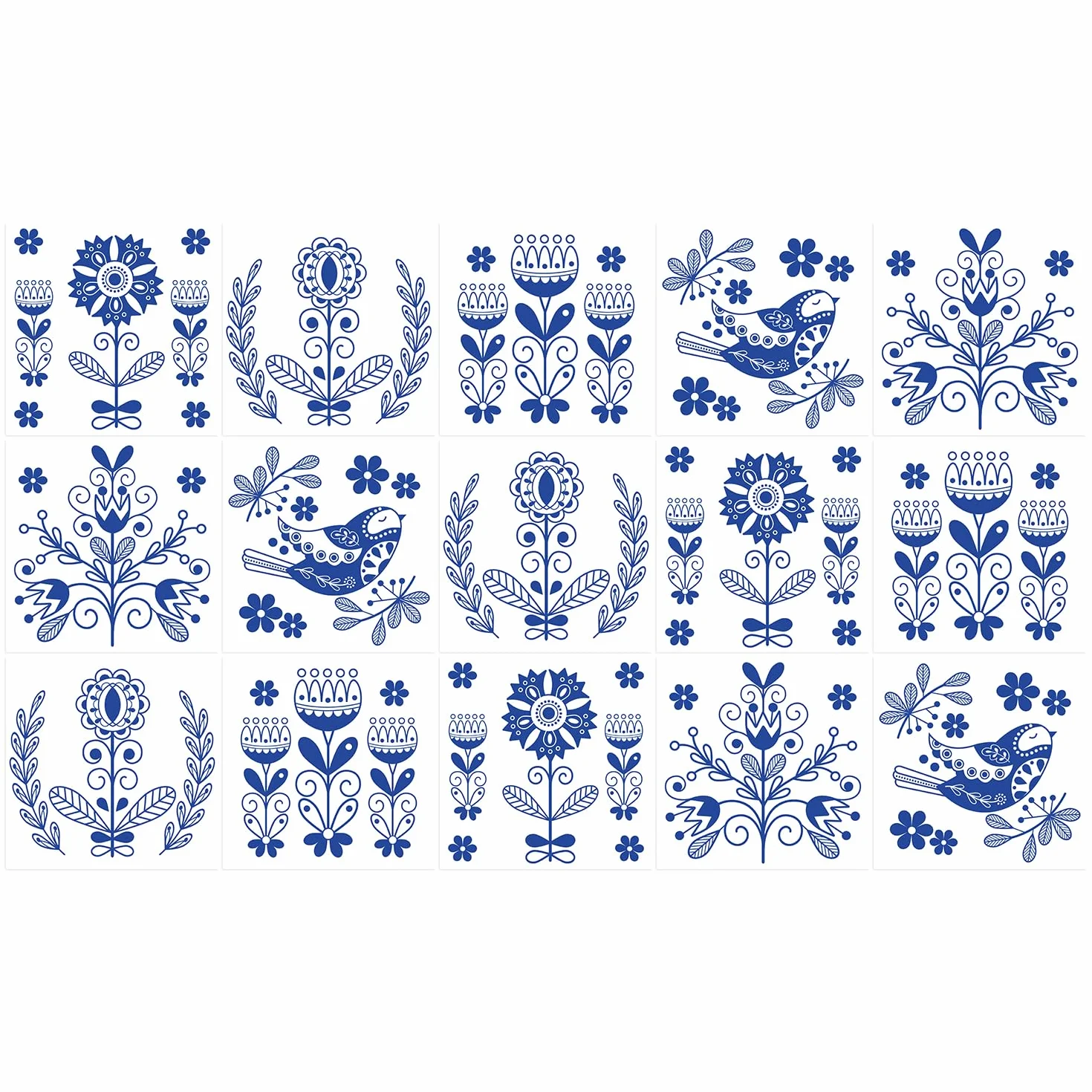 Ulticool Stickers étanches autocollants pour carrelage Vase de fleurs bleu de Delft 15x15 cm Lot de 15