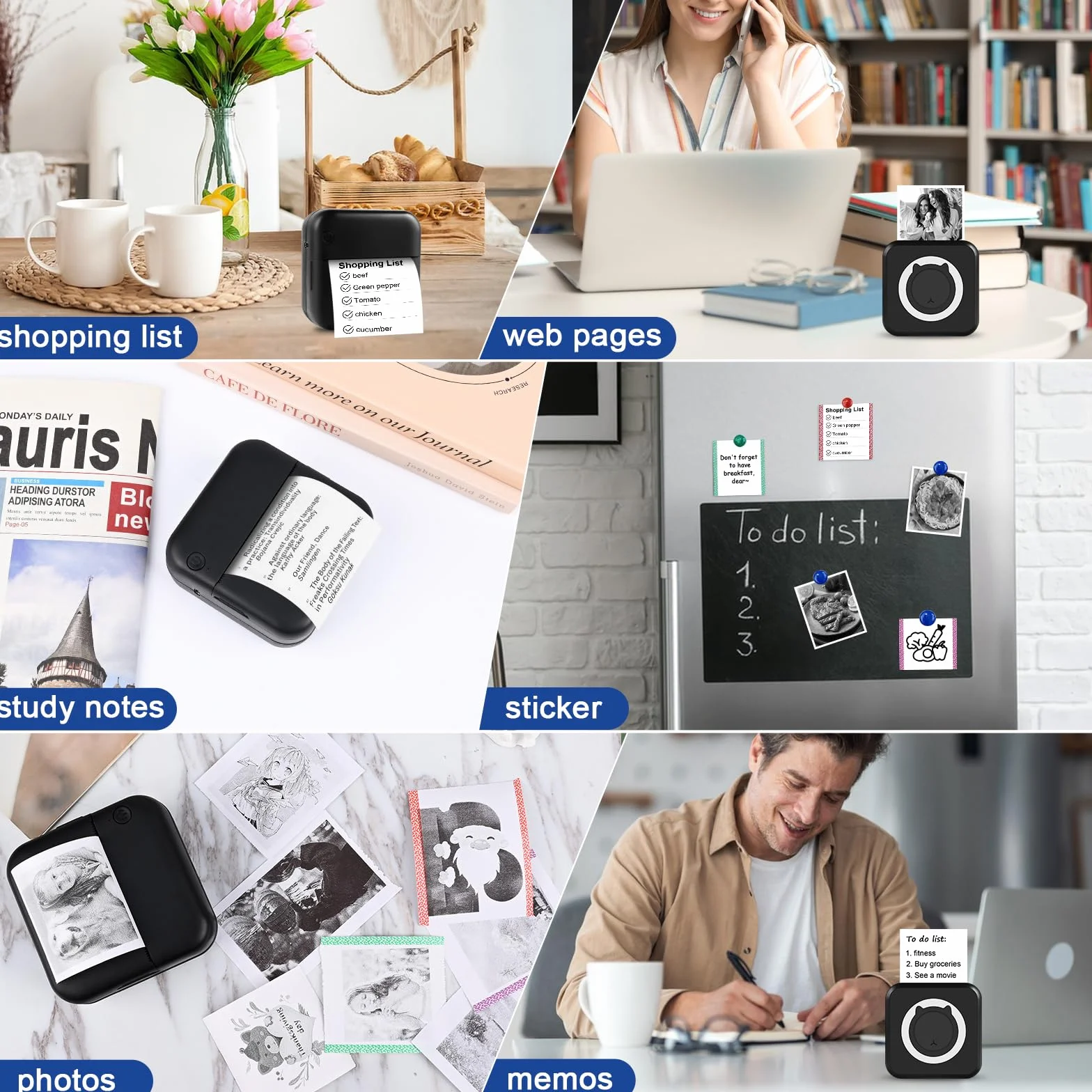 Imprimante Photo Portable sans Fil - Mini Instantané Thermique BT pour Étiquettes, Reçus, Mémos