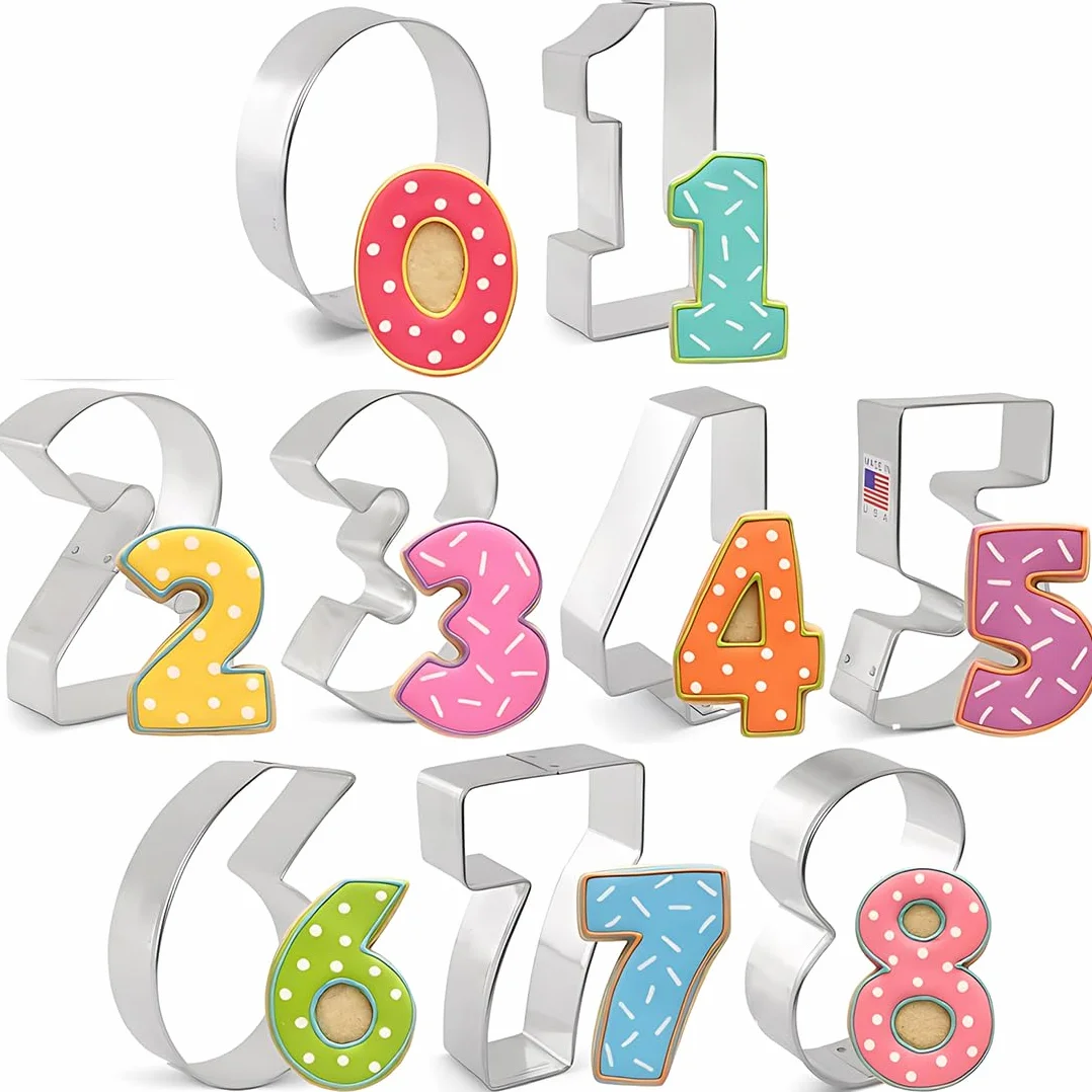 9 Pcs Number Cookie Cutter Set 0-8 For Baking Cake Decorating Fondant