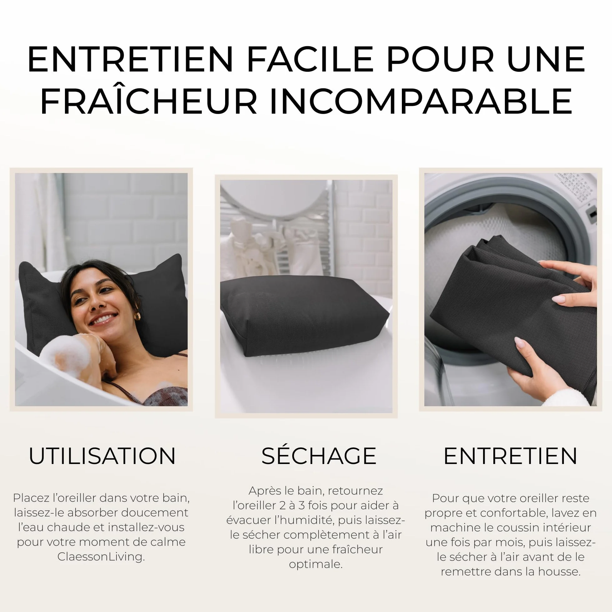 Coussin Baignoire Adulte, épais et Confortable, pour Le Soutien de la tête, du Cou et du Dos. Coussin de Baignoire Lavable, séchage Rapide, idéal pour Bain Relaxant à la Maison - Gris Foncé