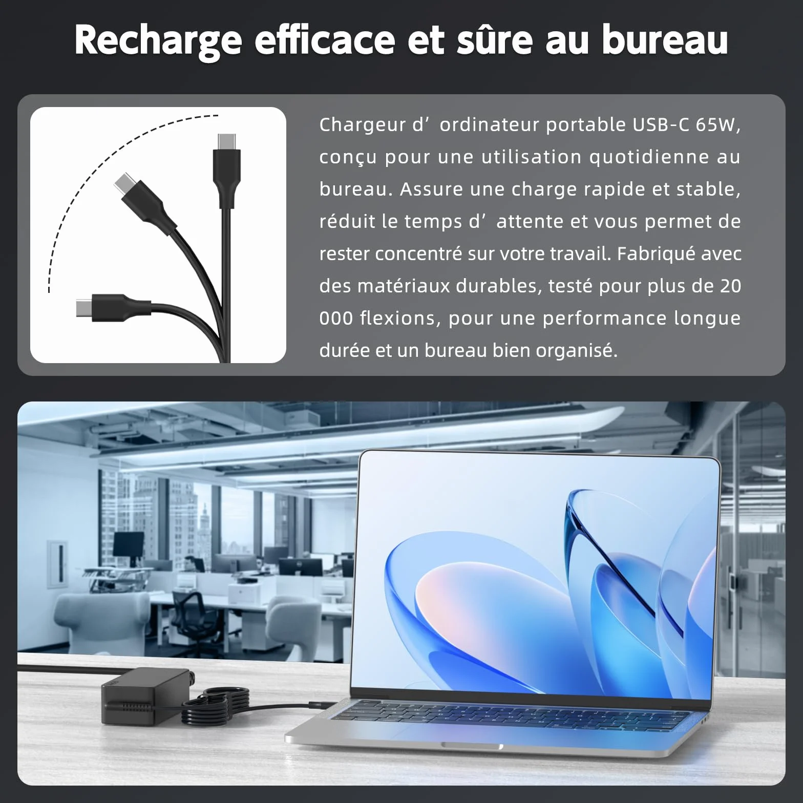 Chargeur USB C 65W pour Lenovo Thinkpad Chromebook T480 T490 T495 T580 T590 L380 L390 L480 L580 E480 E580 E590 C330 300e 500e