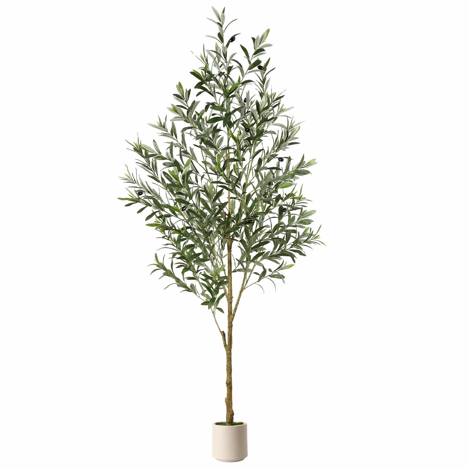 Olivier Artificiel 180cm en Pot Blanc, Arbre Artificiel Intérieur Extérieur, Plante Verte Décoration Maison