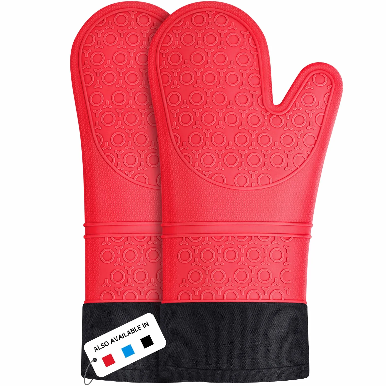Sopito Gants de Four Résistant à la Chaleur Silicone Antidérapant Extra Long 1 Paire Rouge