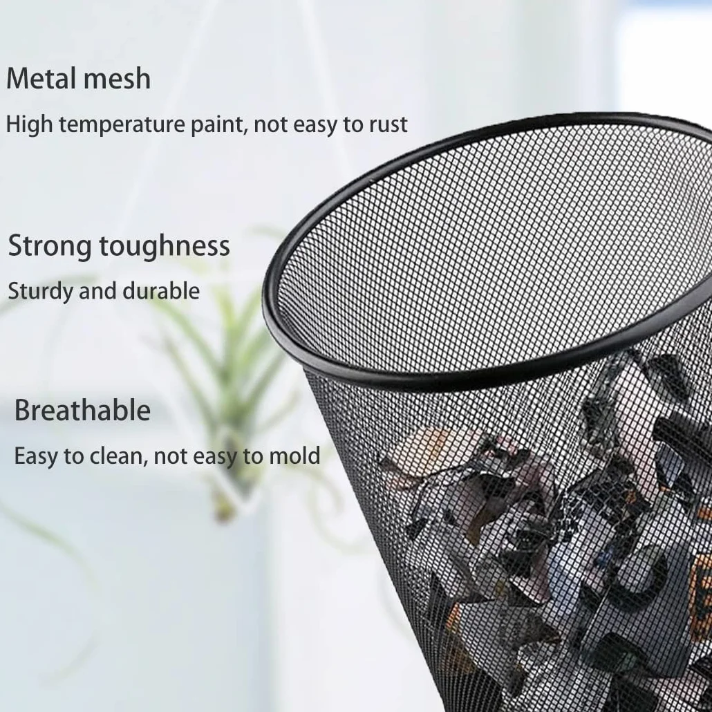Corbeille à Papier Bureau Noir 9L Métal 4-Pack Poubelle Design Maille Aérée