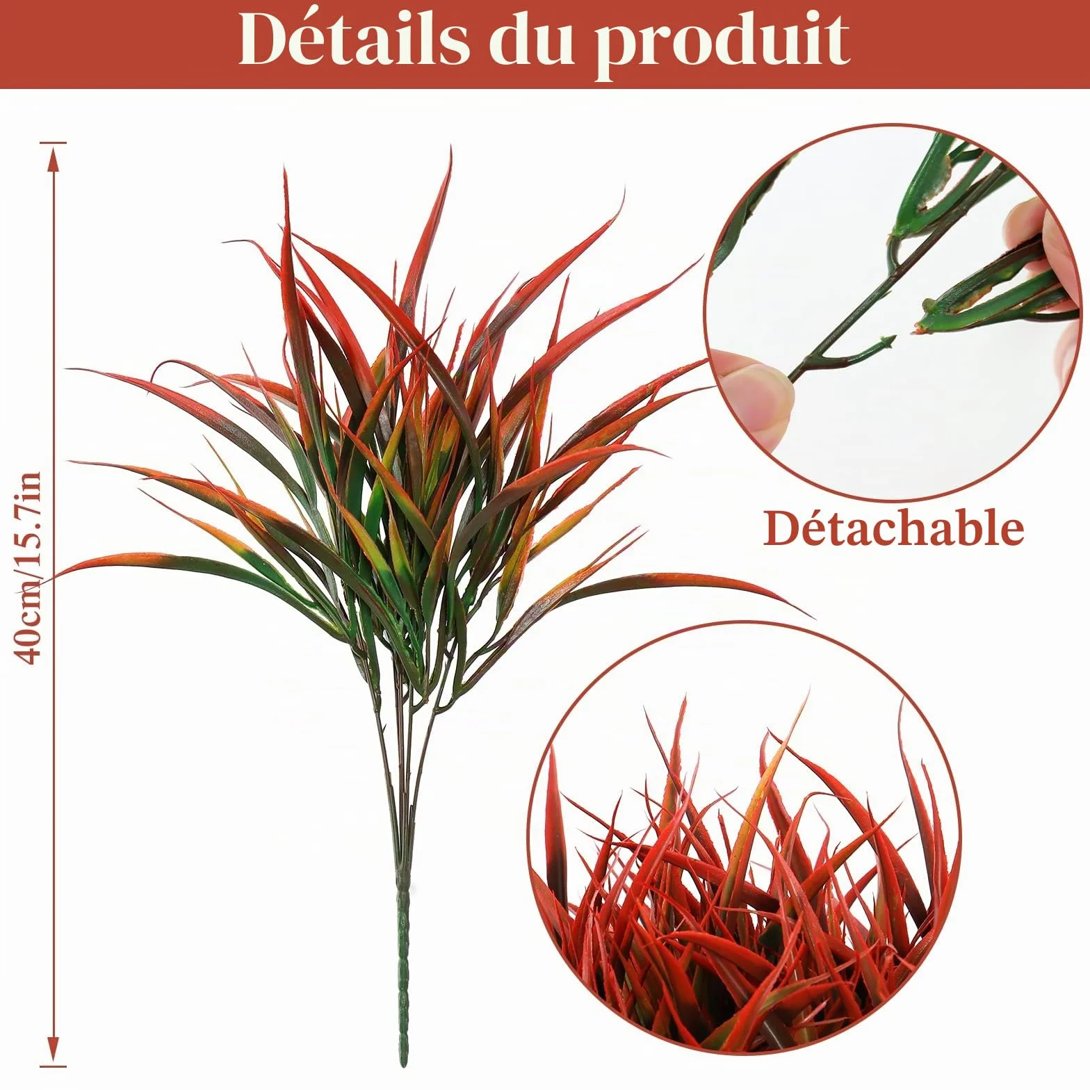 Plantes Artificielles d'Extérieur 8PCS Plastique Fausse Arbustes Verts Résistant aux UV Décoration (Rouge)