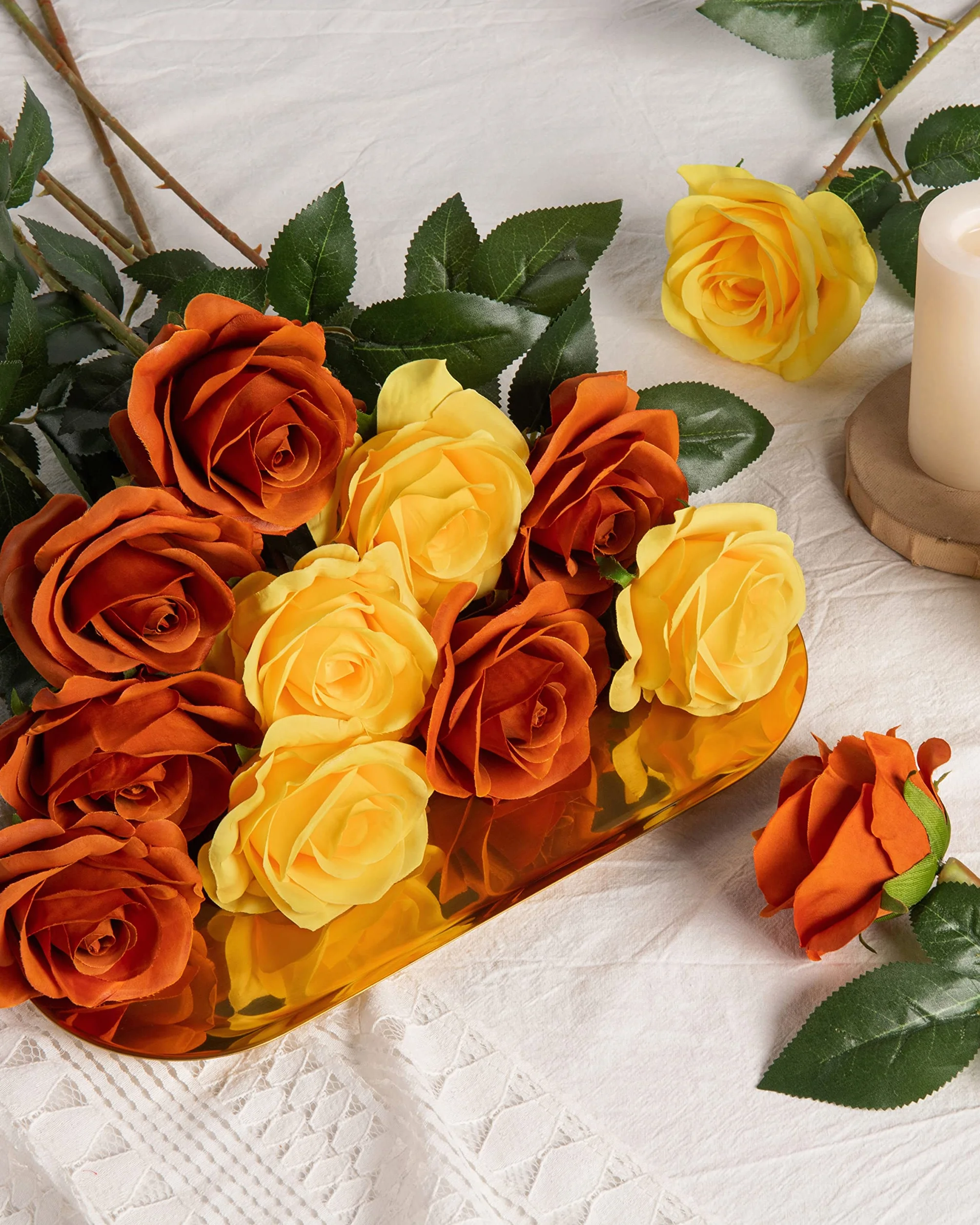 DuHouse Lot de 10 Roses artificielles en Soie pour Arrangement de Mariage, Décoration d'Intérieur (Orange brûlé)