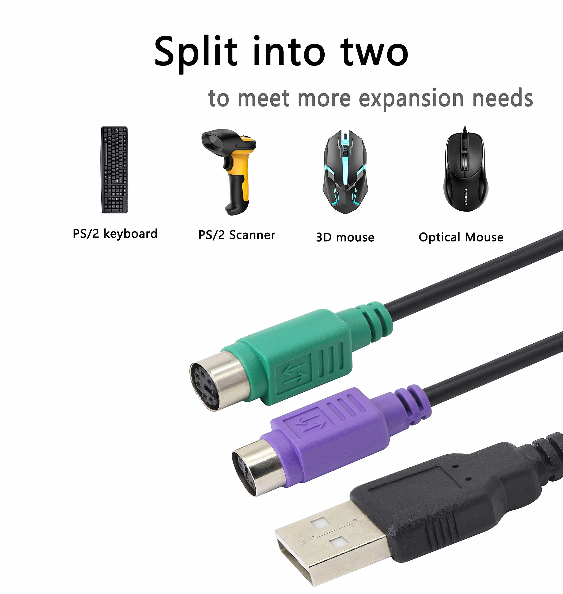 HONGLEI Adaptateur USB vers PS2, convertisseur clavier souris Plug and Play