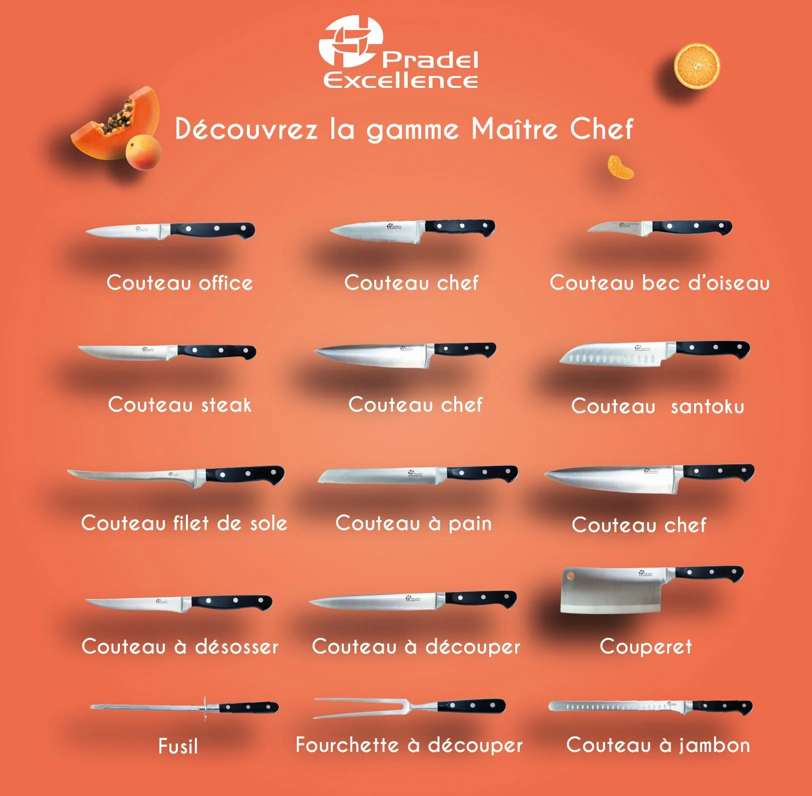 Couteau à Pain Maitre Chef Pradel Excellence Lame 20 cm Acier Inoxydable 3Cr14 Manche POM 33 cm Argent