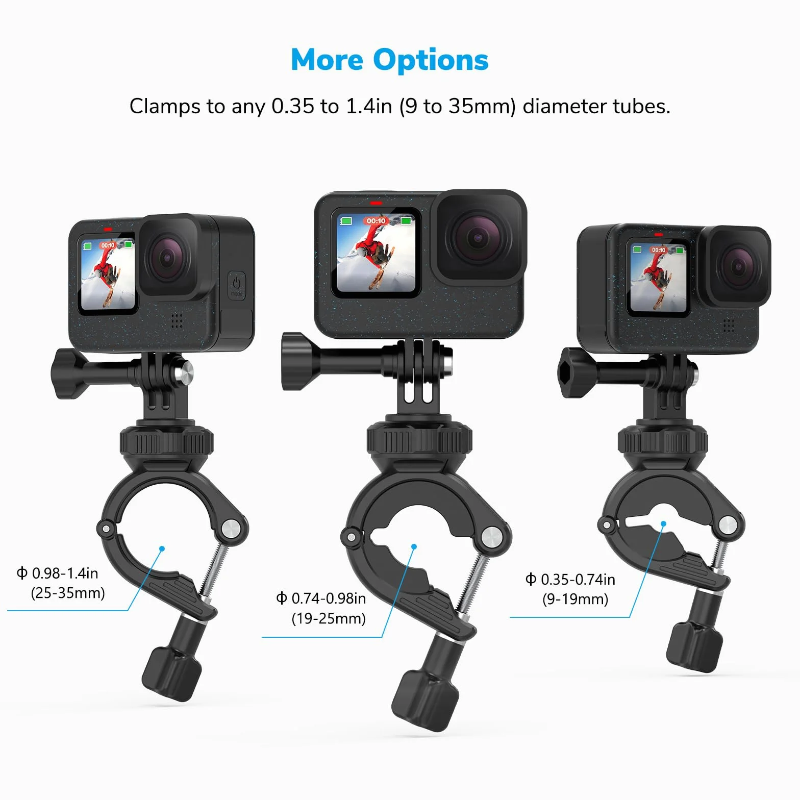 Uchwyt na Rowerowy Motocykla Słup Zaciskowy Kompatybilny z GoPro Hero 13 12 11 10 9 8 7 6 5 Session DJI Osmo Kamery Sportowe - Obrót o 360°