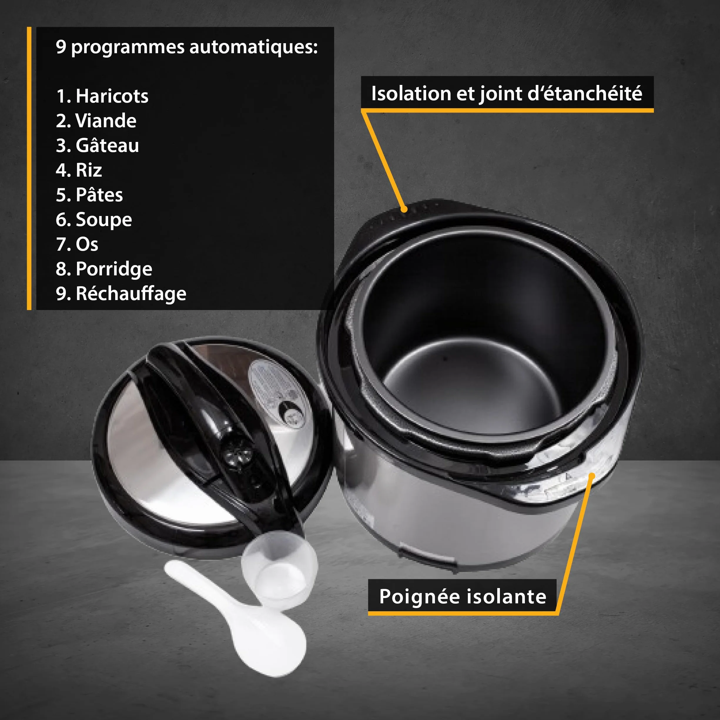TZS First Austria - Autocuiseur électrique 6L avec 9 programmes automatiques - Multicooker 1000W comme cuiseur à riz, à vapeur, mijoteuse, etc. - Multicuiseur électrique à pression