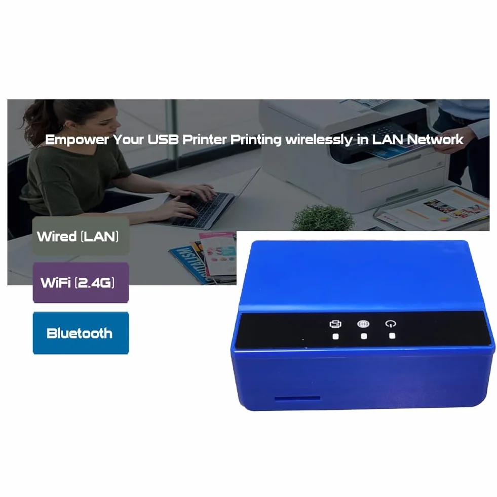 Bluetooth Ethernet WiFi Printing Server: Przekształć swoją drukarkę USB w drukarkę bezprzewodową. Wtyczka UE