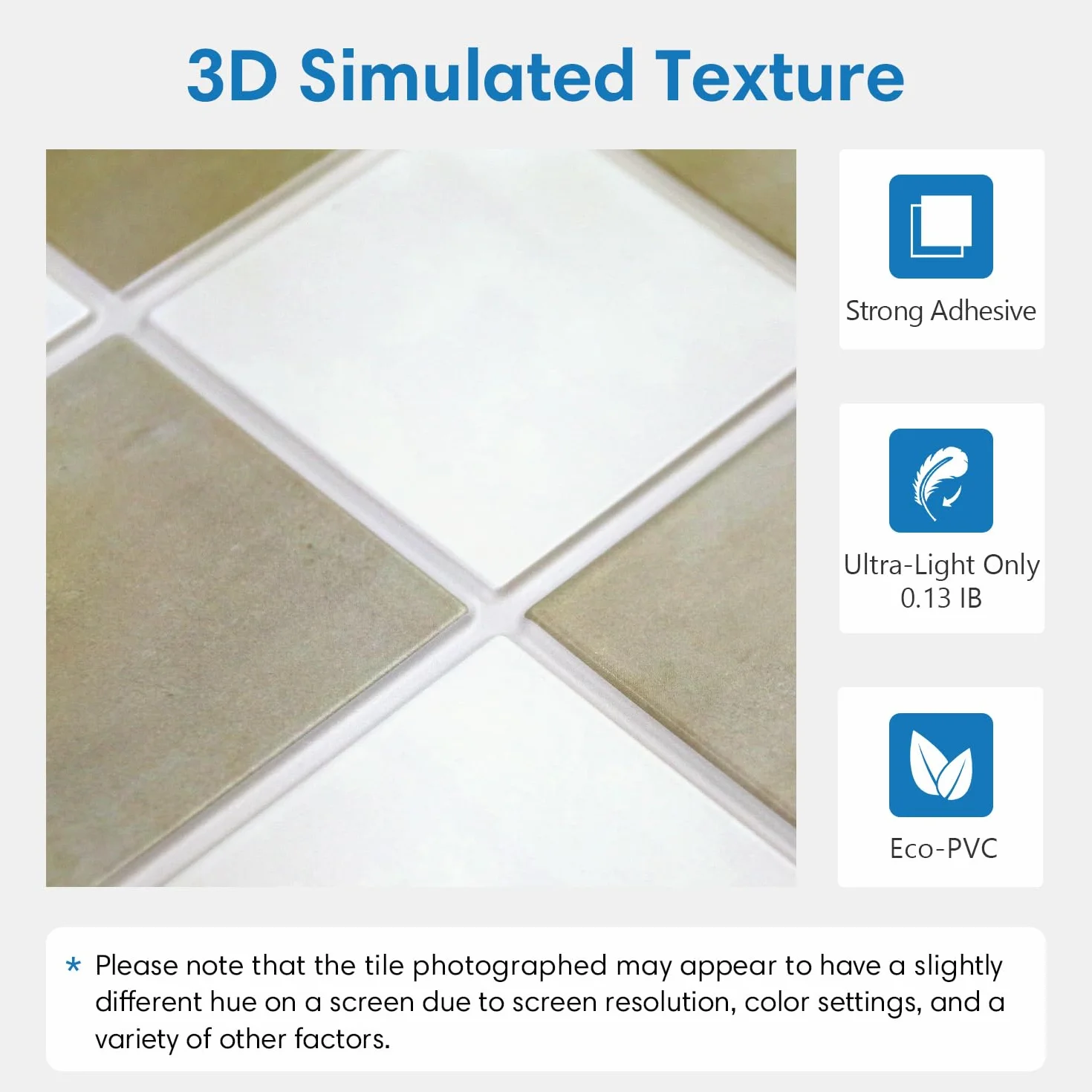 COMSTICKC Carrelage Adhésif PVC 30×30 cm 10 Pièces Stickers 3D Mur Autocollant Beige Blanc