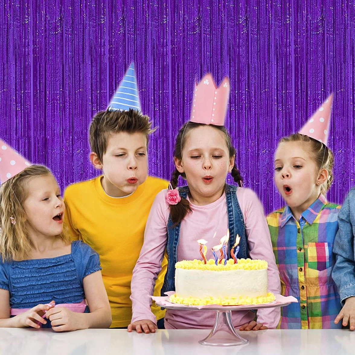 Rideaux de fond pailletés violets pour fête, anniversaire, Nouvel An, lot de 2