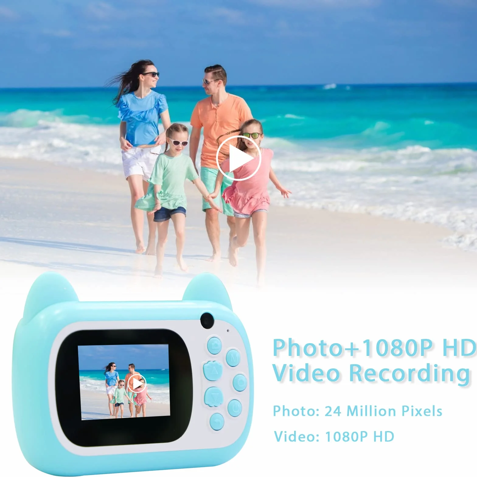 Aparat natychmiastowy dla dzieci, ekran LCD 6,1 cm, cyfrowy aparat dla dzieci, z 6-krotnym zoomem, podwójny obiektyw 24 MP, rejestrator wideo 1080p, prezent dla chłopców i dziewczynek (zielony)