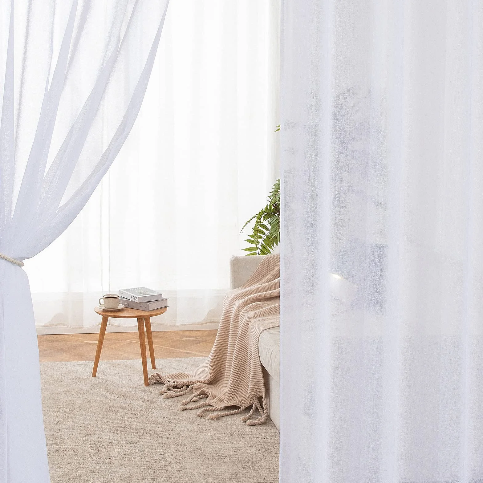 MIULEE Rideaux Voilage Blanc 140x225cm Rideau de Fenêtre à œillets 2 Panneaux