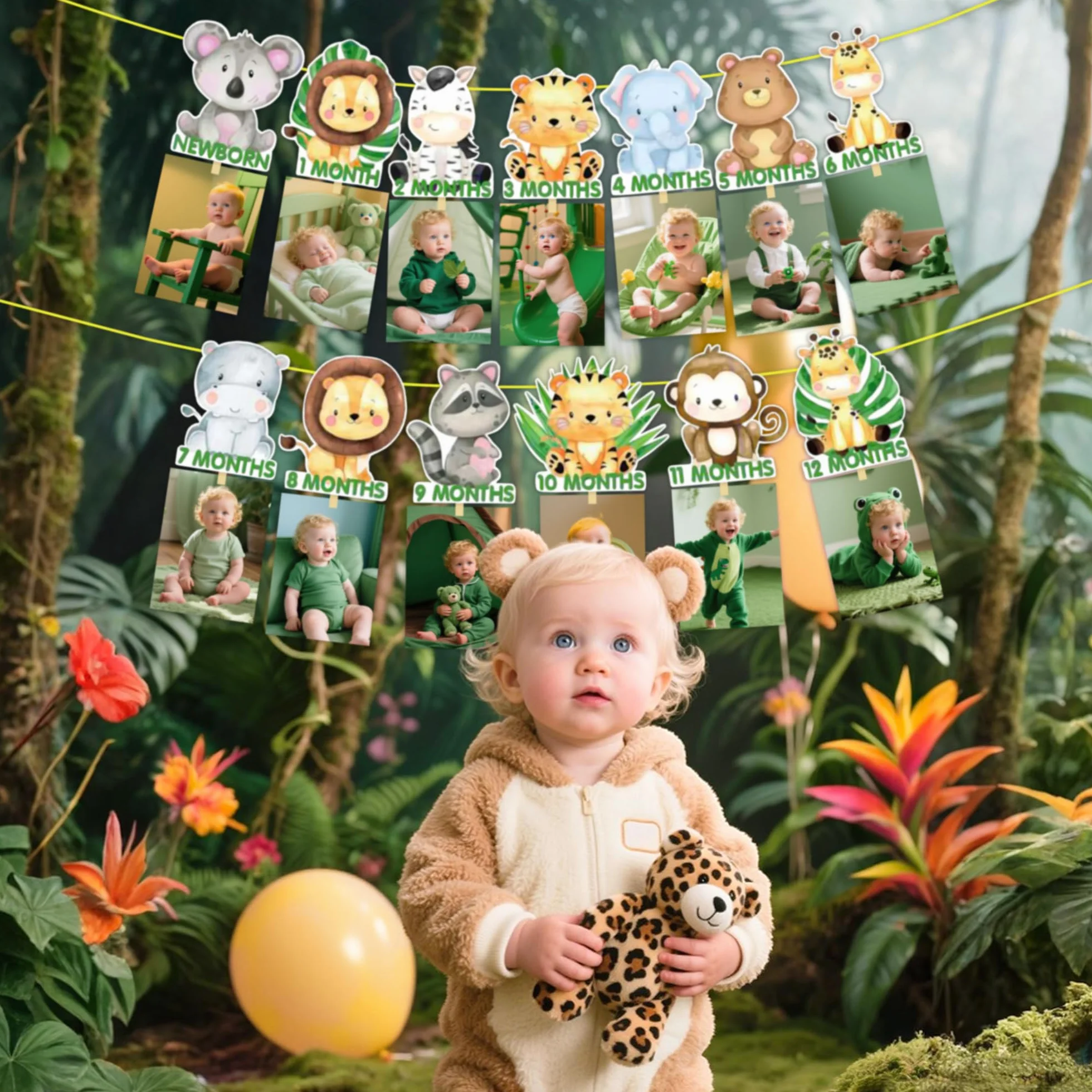 Bannière photo 1er anniversaire jungle thème animaux safari fournitures fête wild one