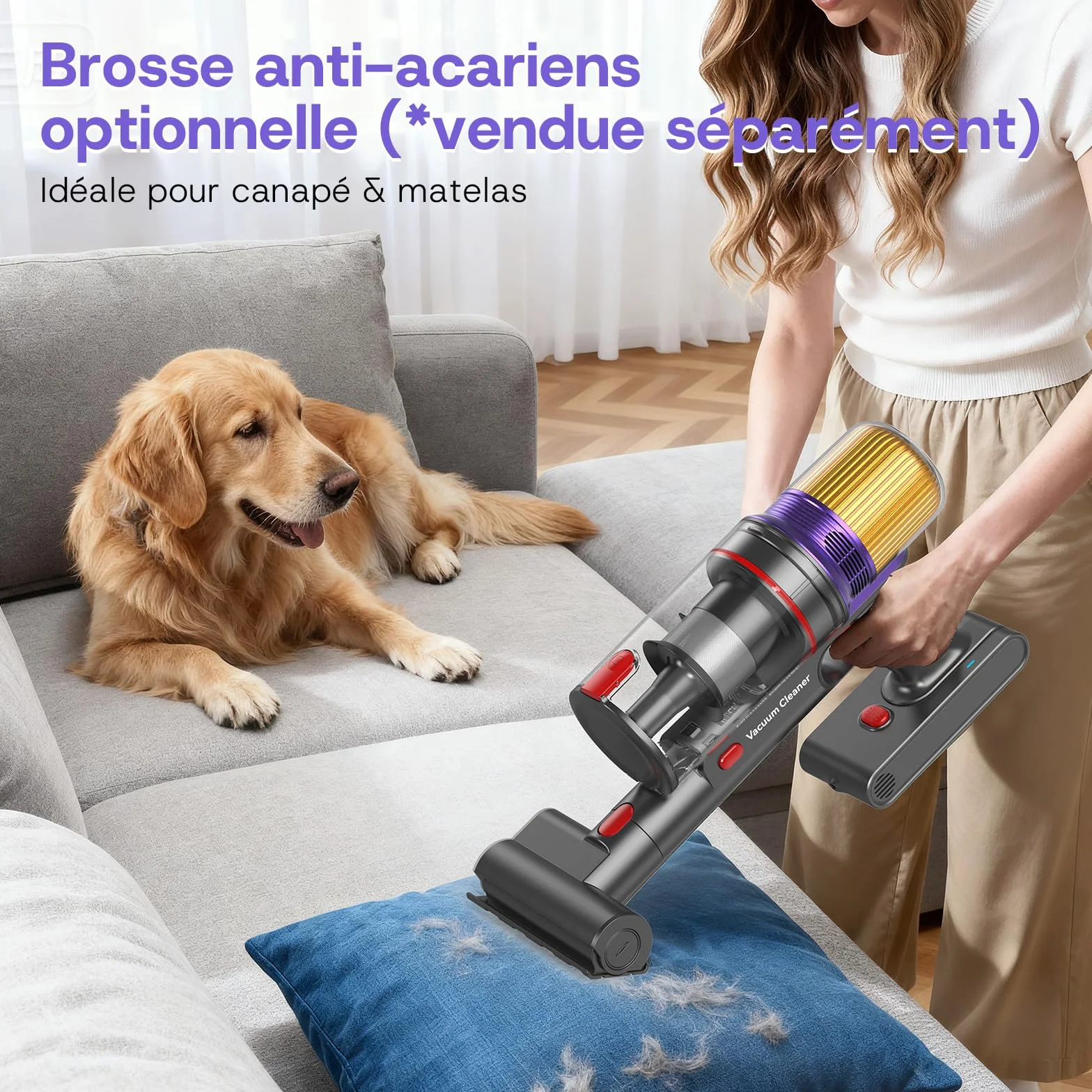 V16 Aspirateur Balai sans Fil 55Kpa/600W/80Mins, Aspirateur sans Fil Puissant, Écrans Tactiles LED, Mode Automatique, Brosse Anti-Emmêlement pour Tapis, Sols Durs et Poils d'animaux
