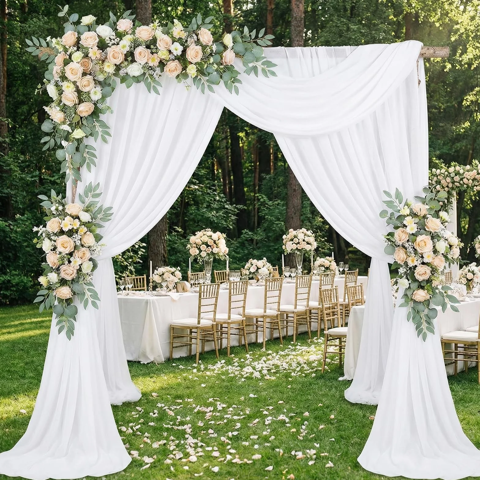 Arche Tenture Mariage 160 x 1000 cm, Rideau en Tulle Blanc Voilage Drapé Transparent pour Décoration