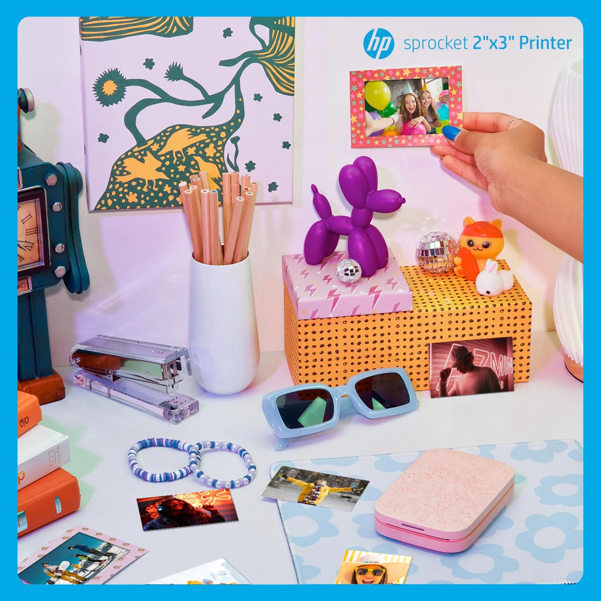 HP Zębatka przenośna 5 x 7,6 cm natychmiastowa drukarka zdjęć Różowy wydrukuj ZINK na papierze z ZINKz urządzeń z systemem iOS i Android, Pink, Printer