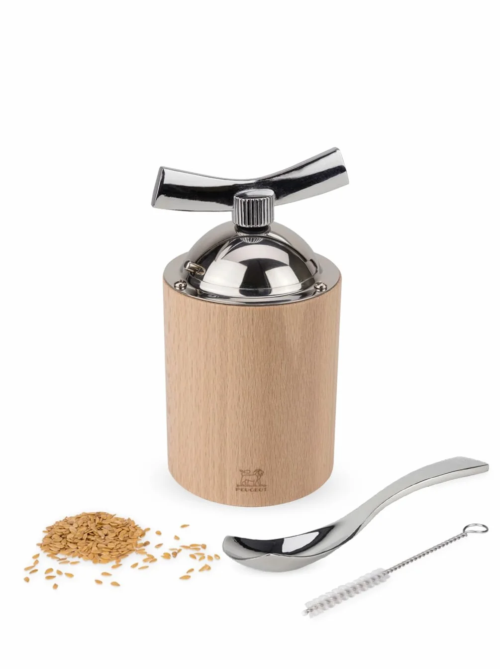 Peugeot Isen Moulin à graines de lin manuel, Couleur : Naturel, Taille : 13 cm, Matière : Bois/Inox, 34535