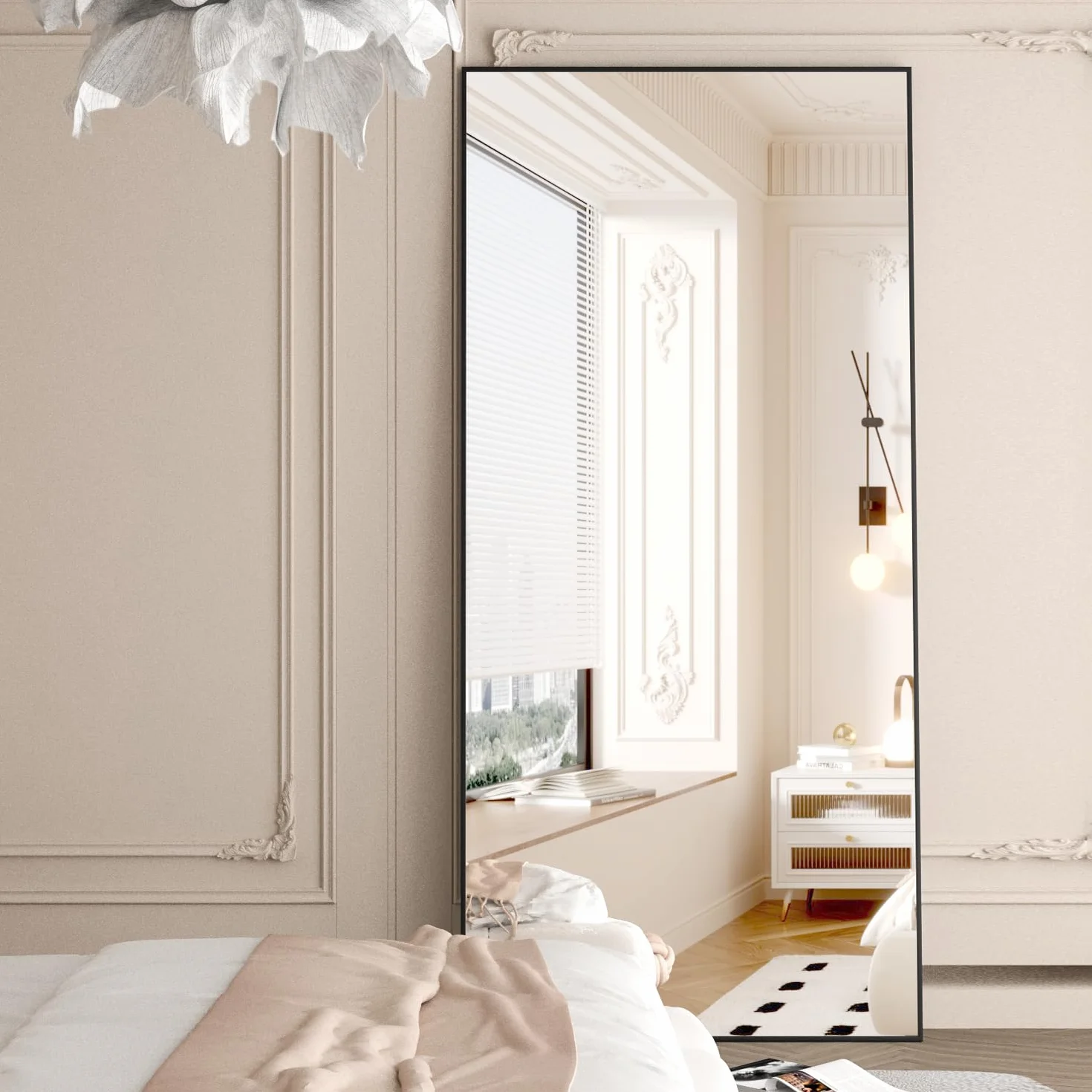 Miroir Pleine Longueur 165 x 60 cm Grand Miroir Rectangulaire Noir pour Chambre à Coucher, Salon, Debout ou Appuyé Contre Le Mur Cadre en Alliage d'aluminium