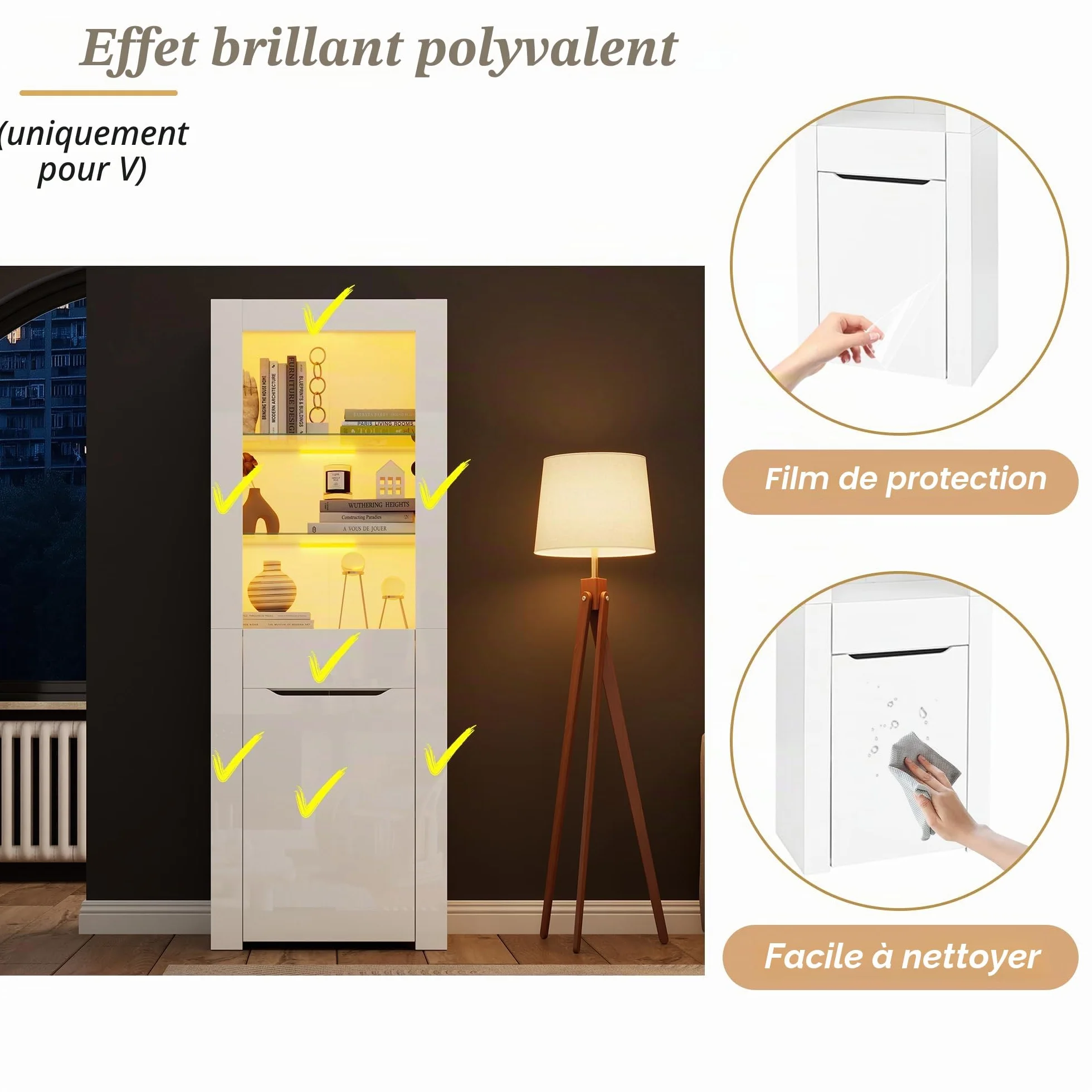 Merax Vitrine LED - Armoire 1 porte 1 tiroir - Vitrage spacieux - Meuble moderne - Salon/Bureau/Salle à manger - Blanc