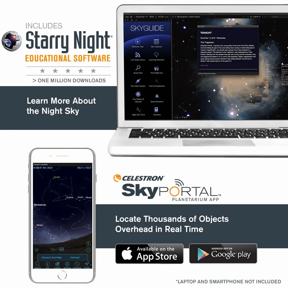 Celestron 22087 NexStar 90SLT - Przenosny skomputeryzowany teleskop Maksutowa-Cassegraina, uchwyt widelkowy z szybkozlaczka, taca na akcesoria i oprogramowanie „Starry Night” Special Edition, szary