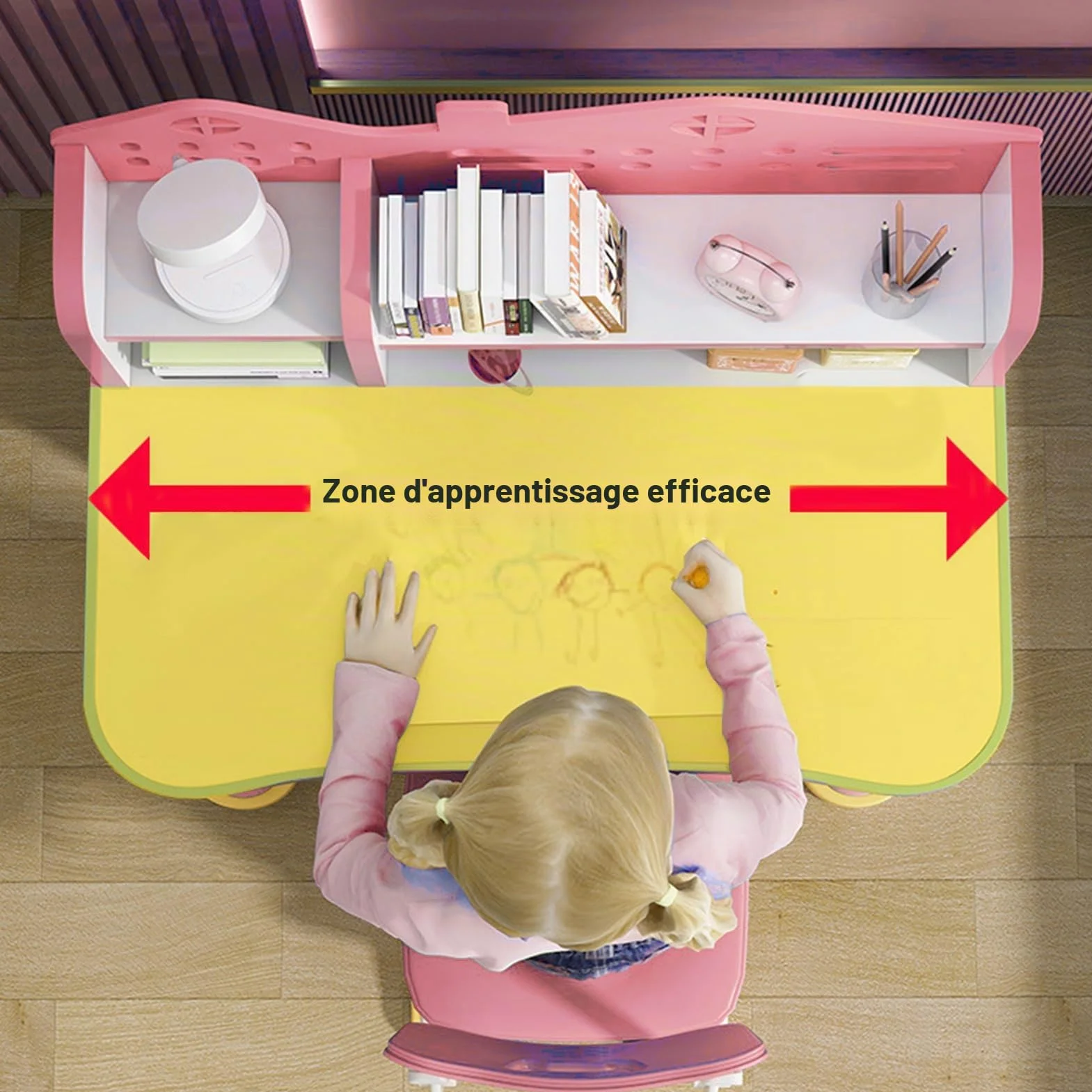 Ensemble de table et de chaises pour enfants - Hauteur réglable - Table d'apprentissage et chaises - Rose - Bureau pour enfants avec tiroirs et compartiments de rangement - Lecture