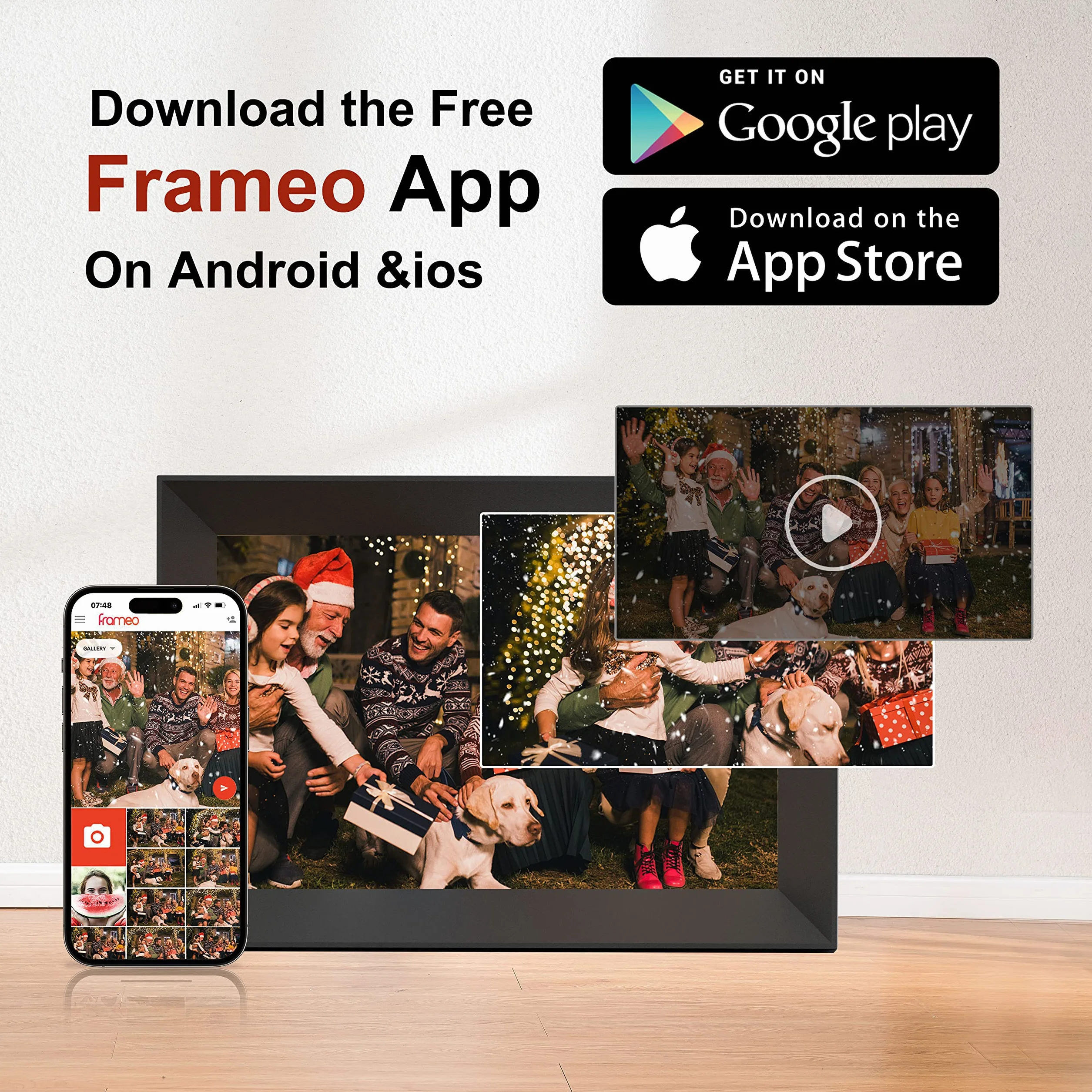 Frameo Cyfrowa ramka na zdjęcia 10,1 cala WiFi, ekran dotykowy IPS 1280 x 800, udostępnianie zdjęć lub filmów wideo za pomocą aplikacji Frameo, automatyczne obracanie, Dzień Matki na Dzień Matki
