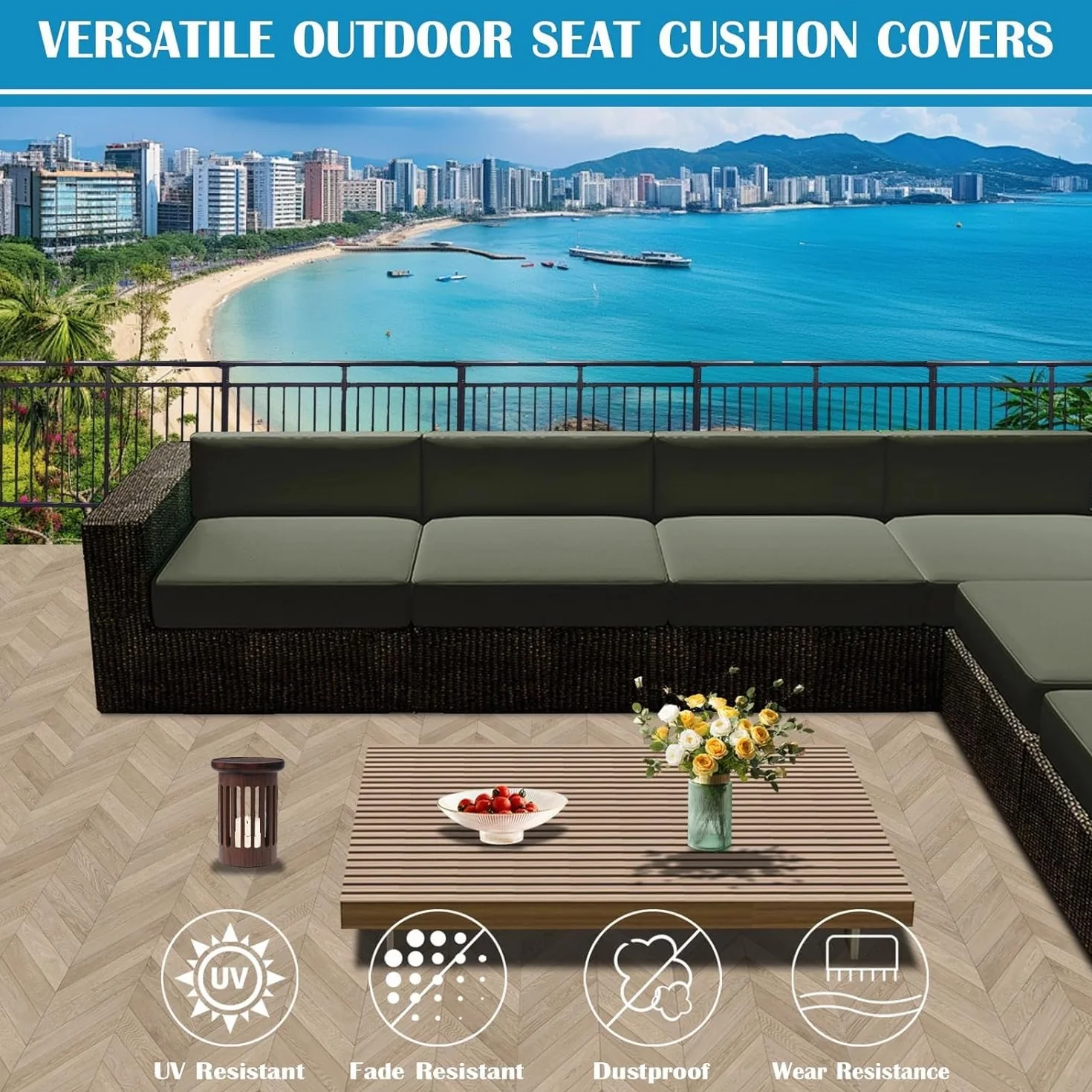 Housse de Coussin de Canapé Impermeable 33x65x10cm Gris pour Salon de Jardin
