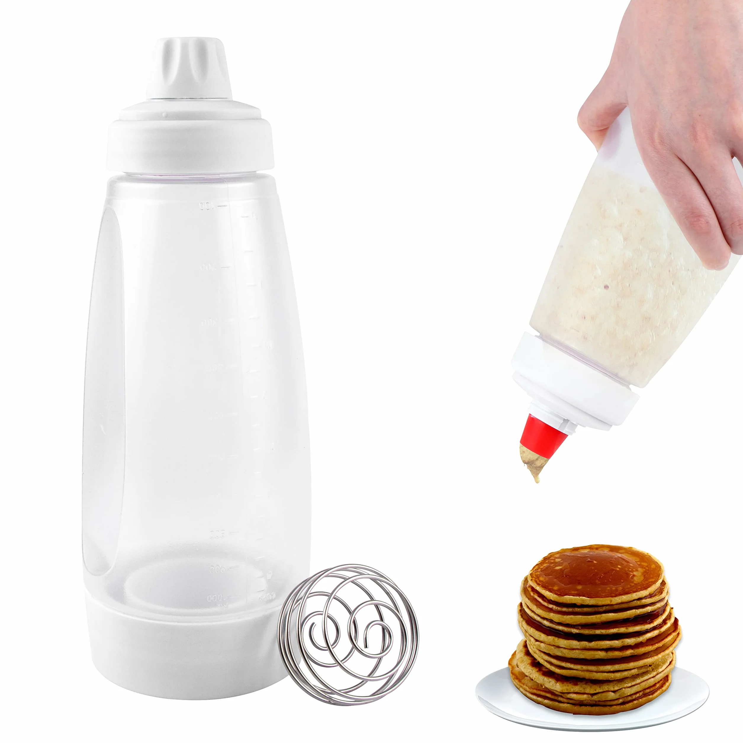 YiliYa Distributeur de Pâte à Crêpes avec Boule de Mélange pour Pancakes et Gaufres