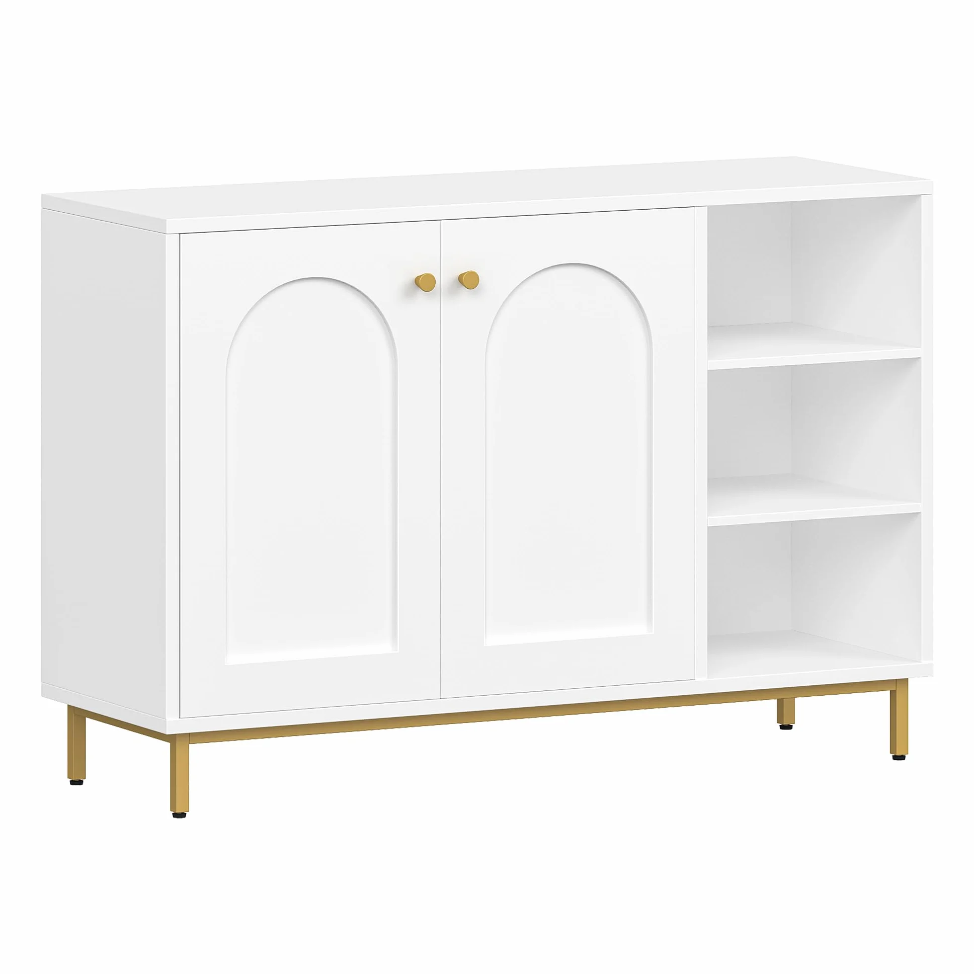 Hzuaneri Meuble Salle de Bain, Meuble de Rangement, Armoire Salle de Bain, Placard Rangement avec 2 Portes, Compartiment Ouvert, Salle de Bains, Le Salon 35 x 100 x 75 cm, Blanc-Or SC10203G