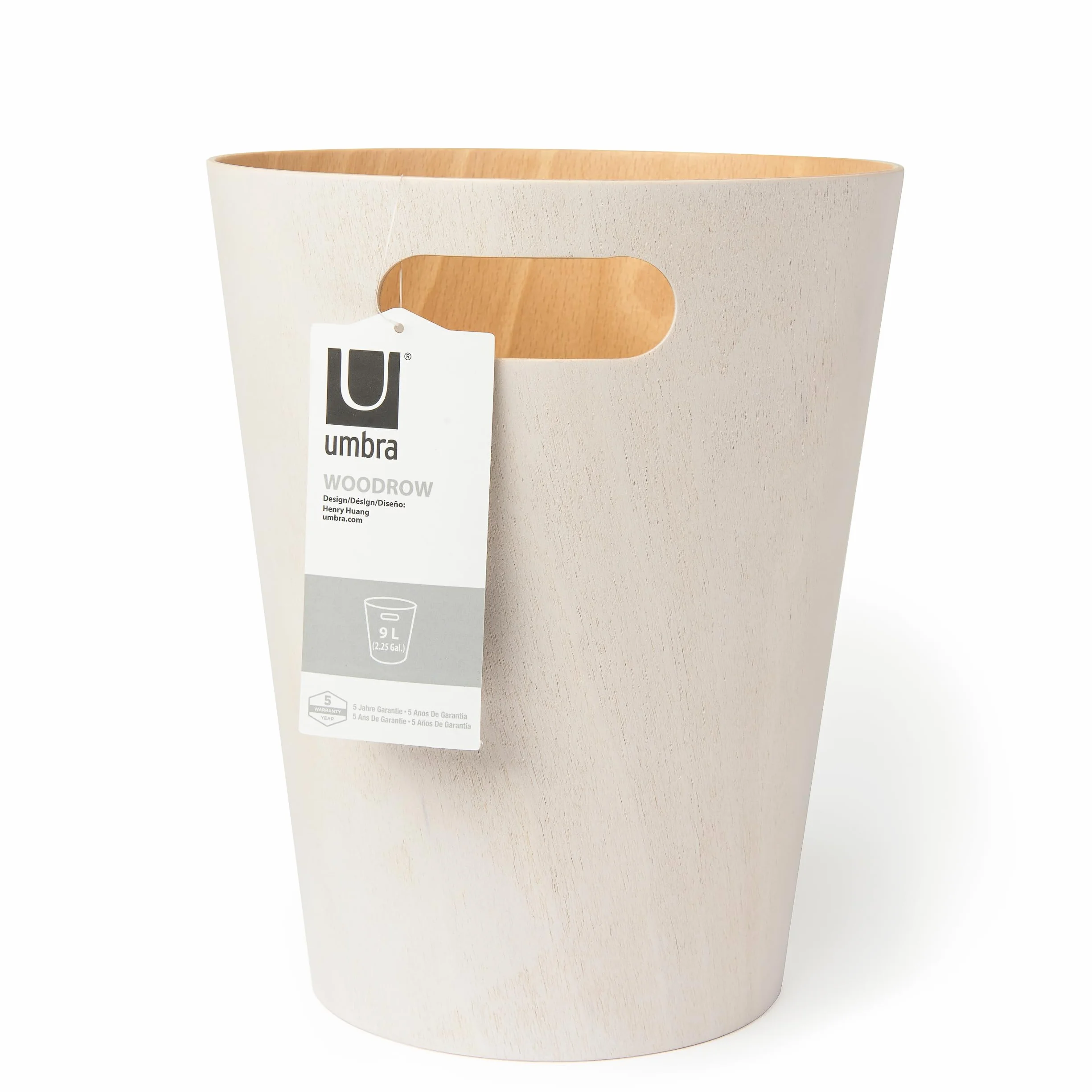 Umbra Woodrow Poubelle Corbeille À Papier Moderne Bois 7.5 L Salle De Bain Bureau Hêtre Commun Blanc/Naturel