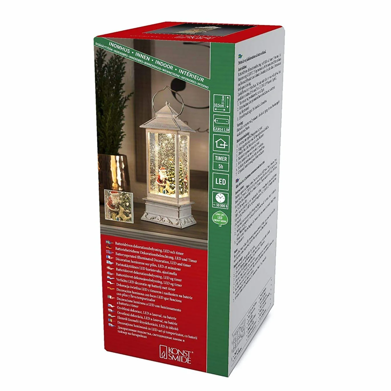 Konstsmide LED Snow Globe Lantern "Santa Dog and Tree Scene", Water Filled/Water Spinner/Indoor Use (IP20) with 5 Hour Timer/Battery Operated: 3xC 1.5V (excl.)/Christmas Lantern 1 Warm White Diodes